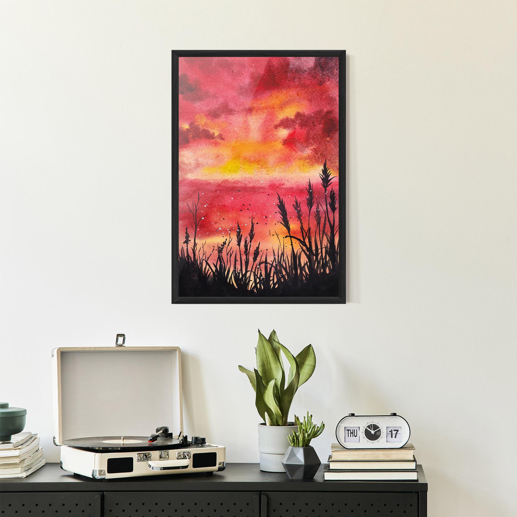 Keretezett Poszter Watercolor Pink Sunset Painting mockup 2