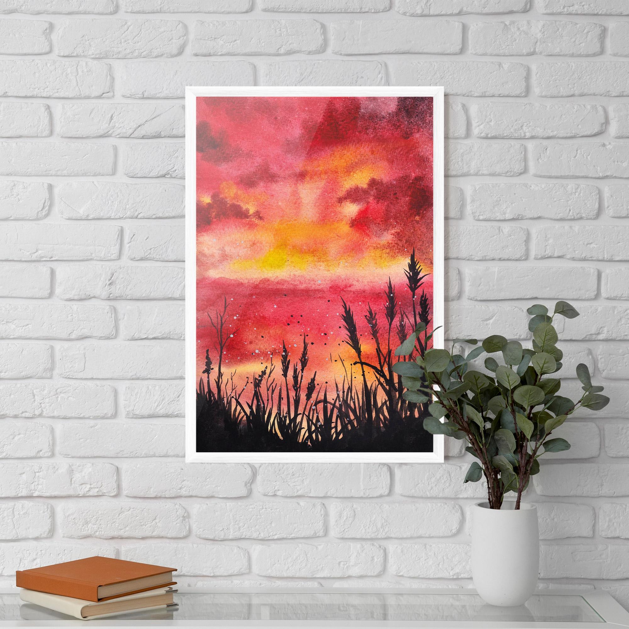 Keretezett Poszter Watercolor Pink Sunset Painting mockup 5