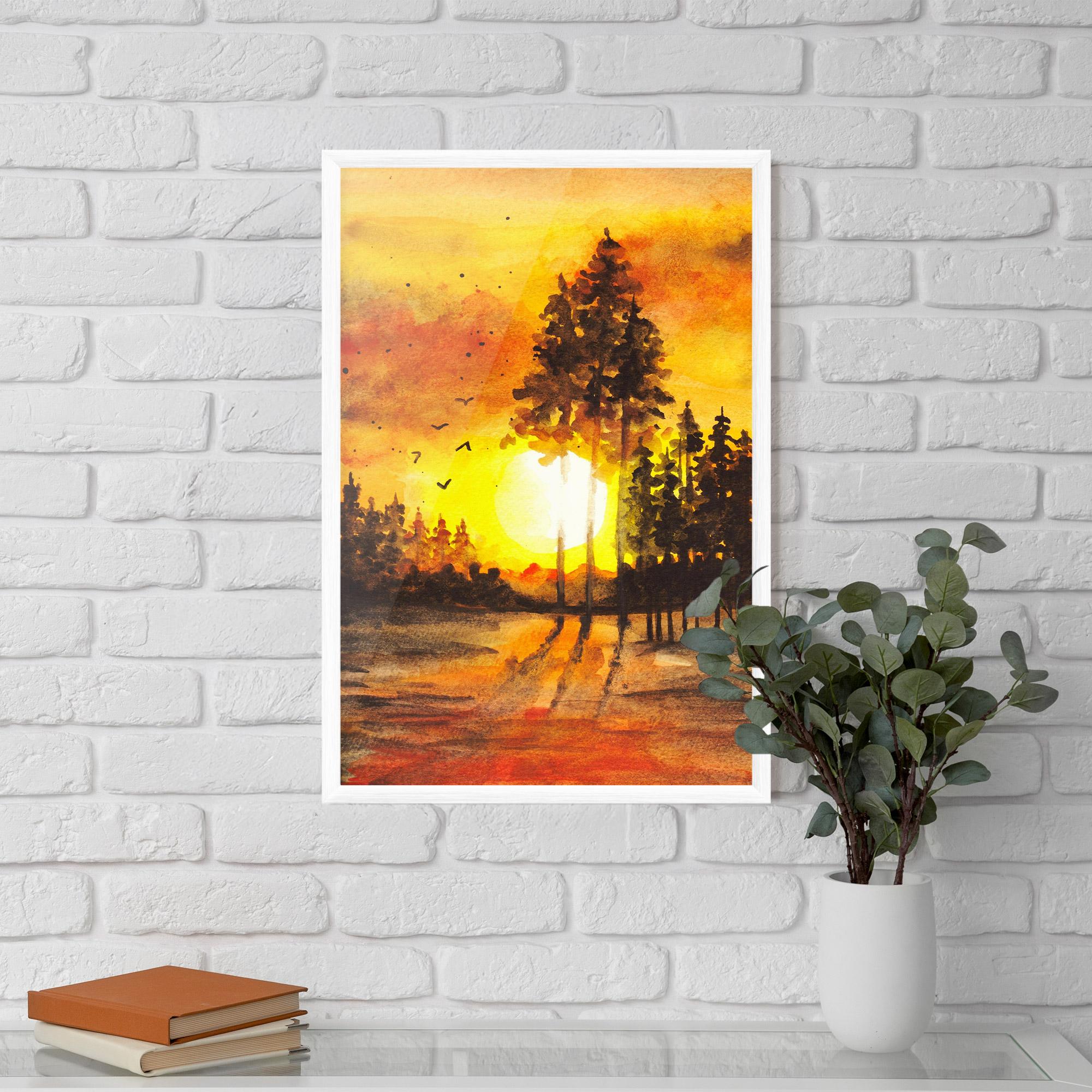 Keretezett Poszter Watercolor Sunset Painting mockup 5