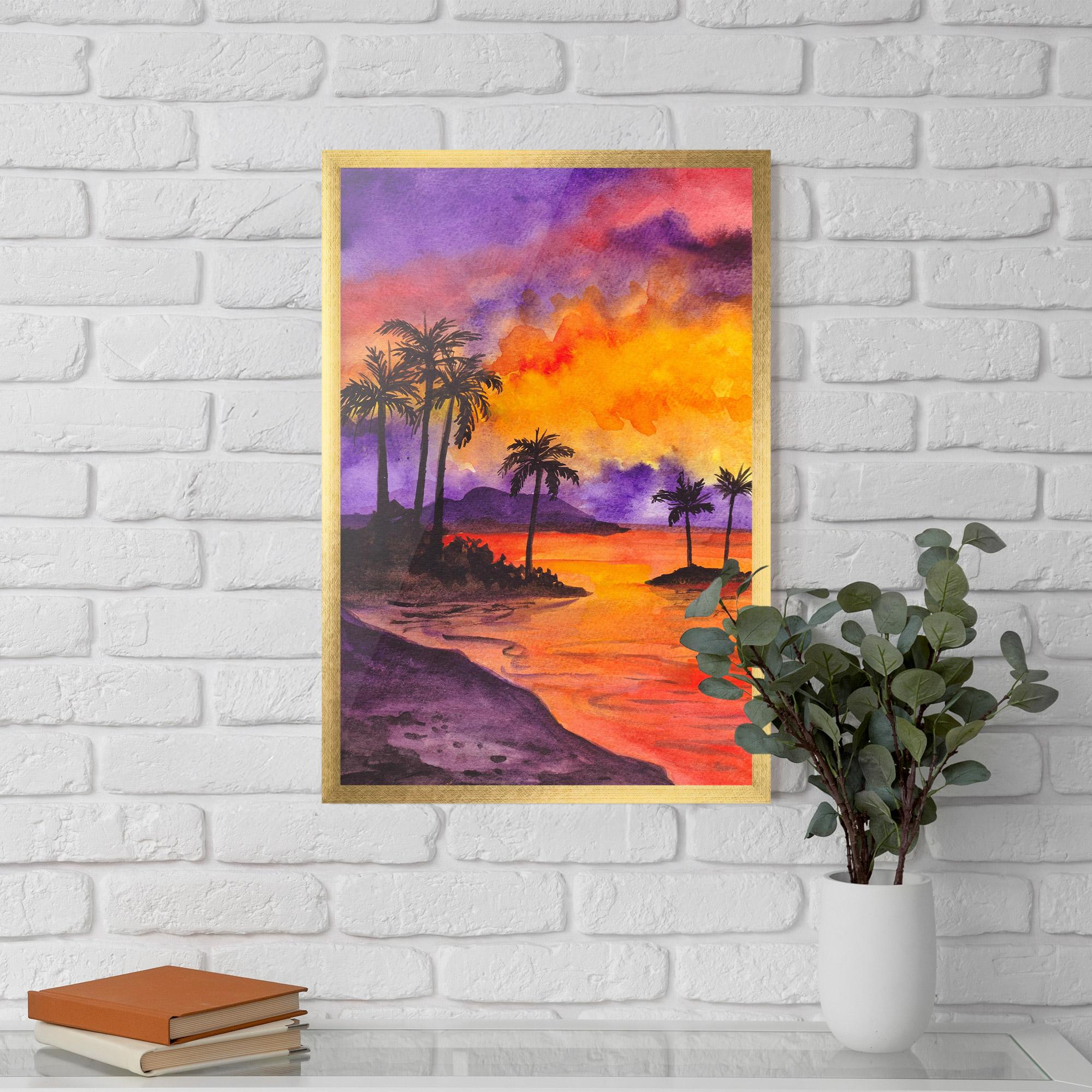 Keretezett Poszter Sunset Watercolor Painting mockup 5