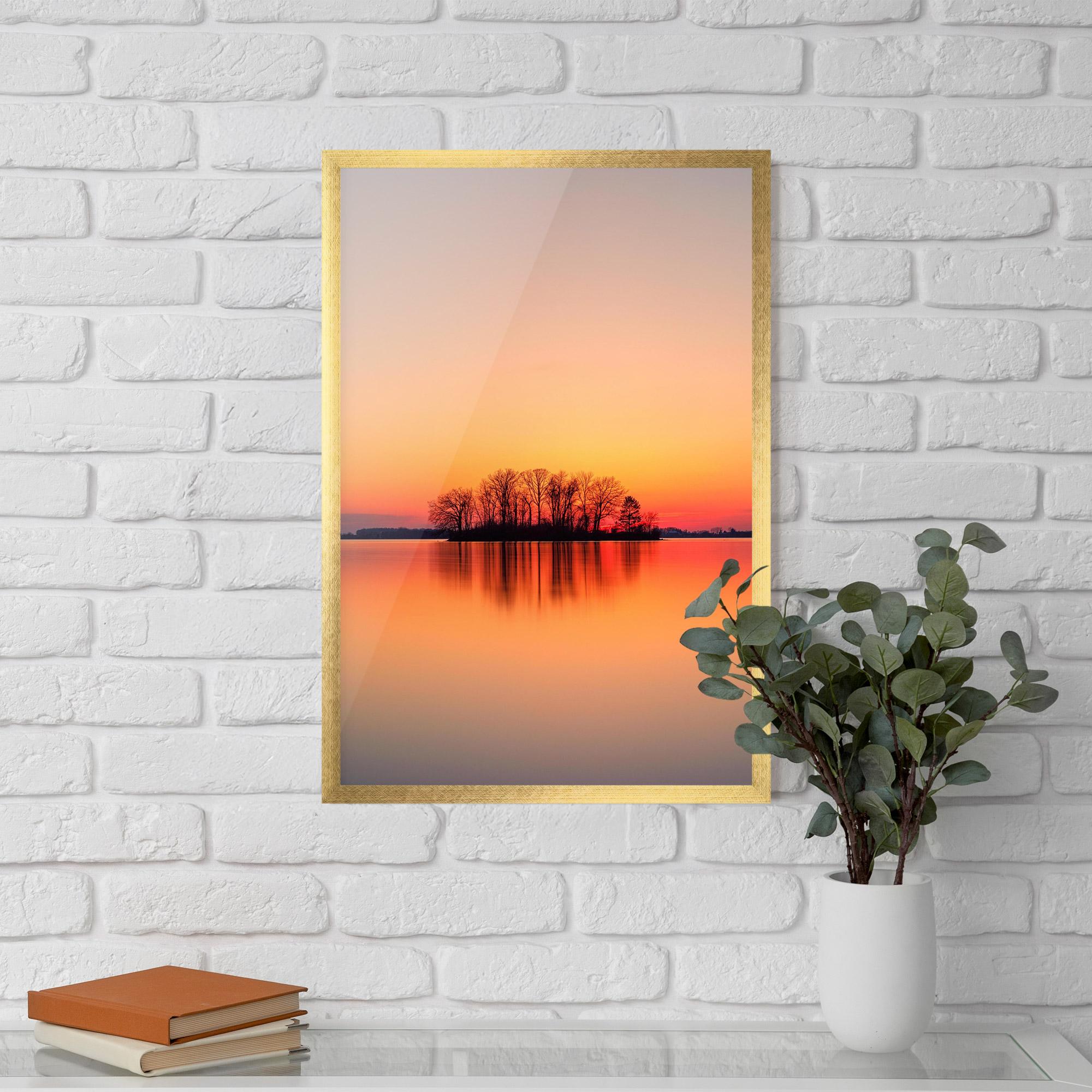 Keretezett Poszter Tree Sunset Lake mockup 5