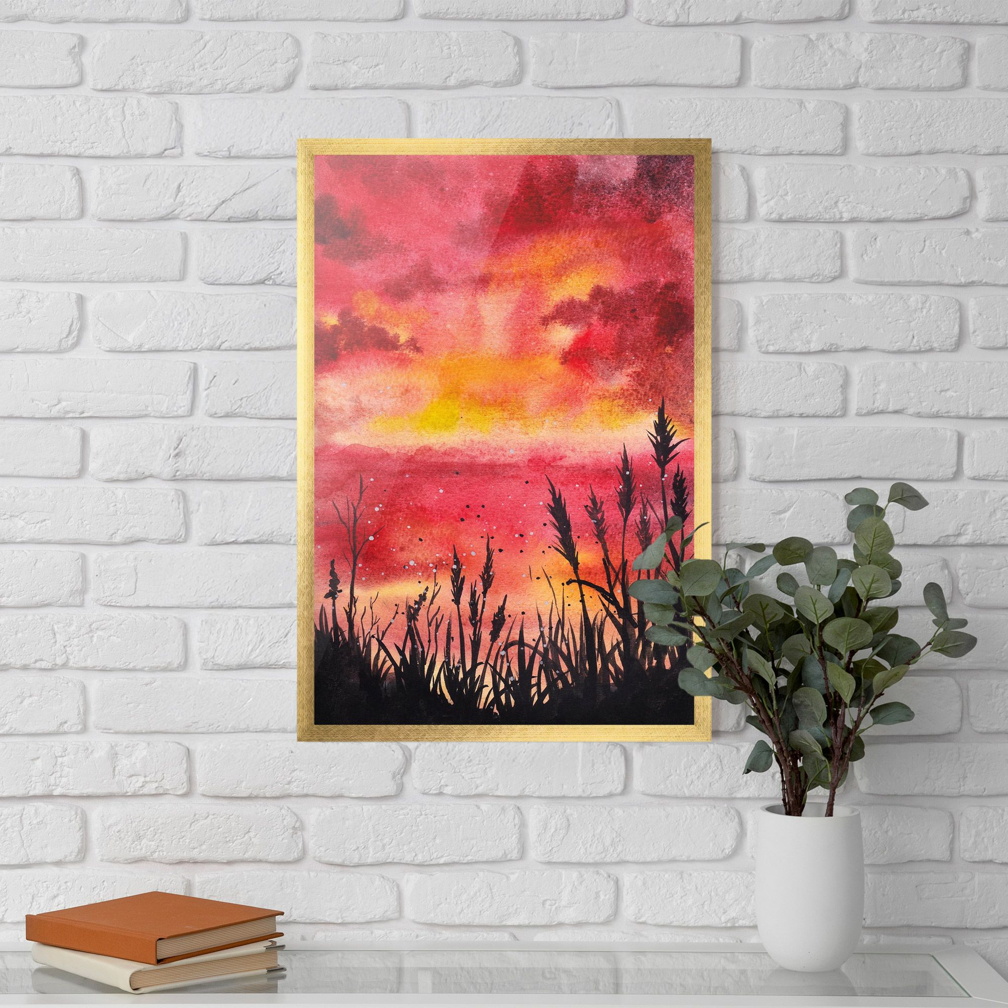 Watercolor Pink Sunset Painting mockup 5