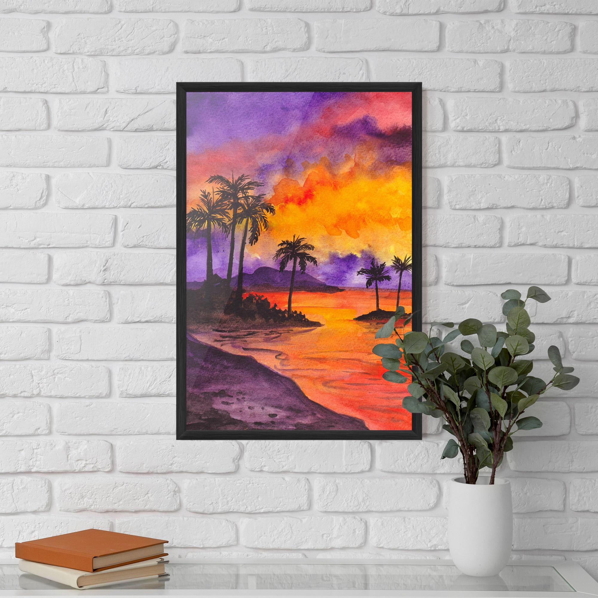 Keretezett Poszter Sunset Watercolor Painting mockup 5