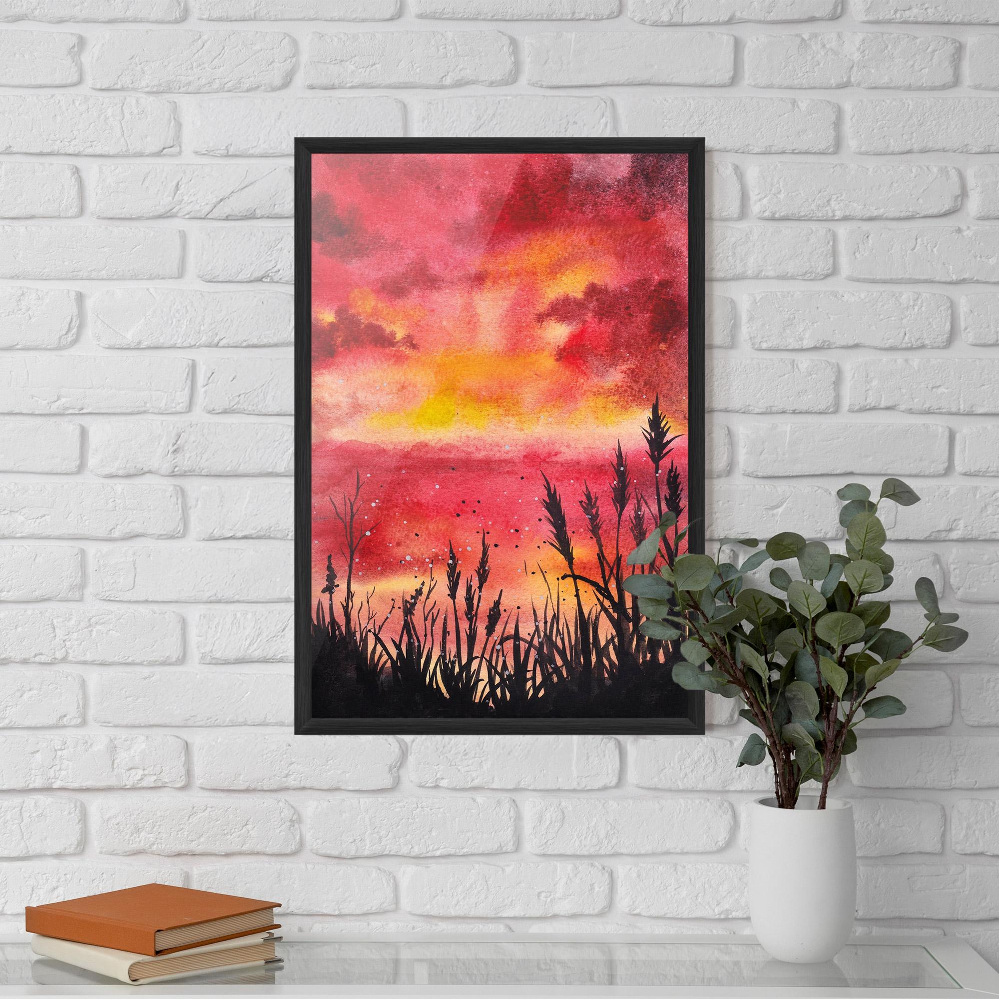 Keretezett Poszter Watercolor Pink Sunset Painting mockup 5