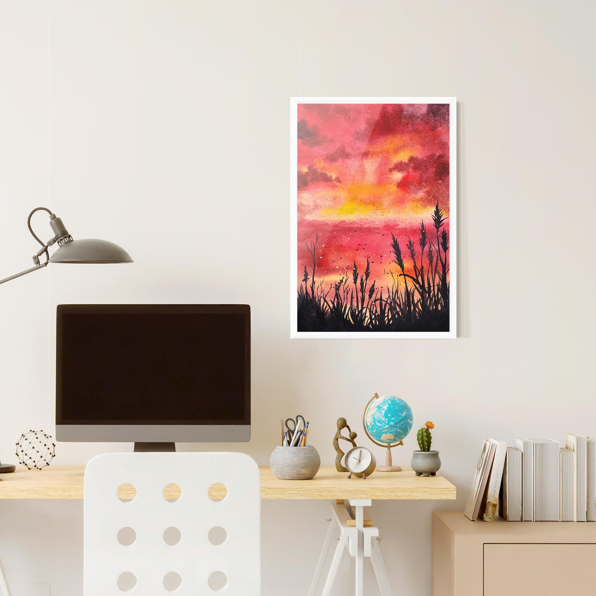 Keretezett Poszter Watercolor Pink Sunset Painting mockup 6