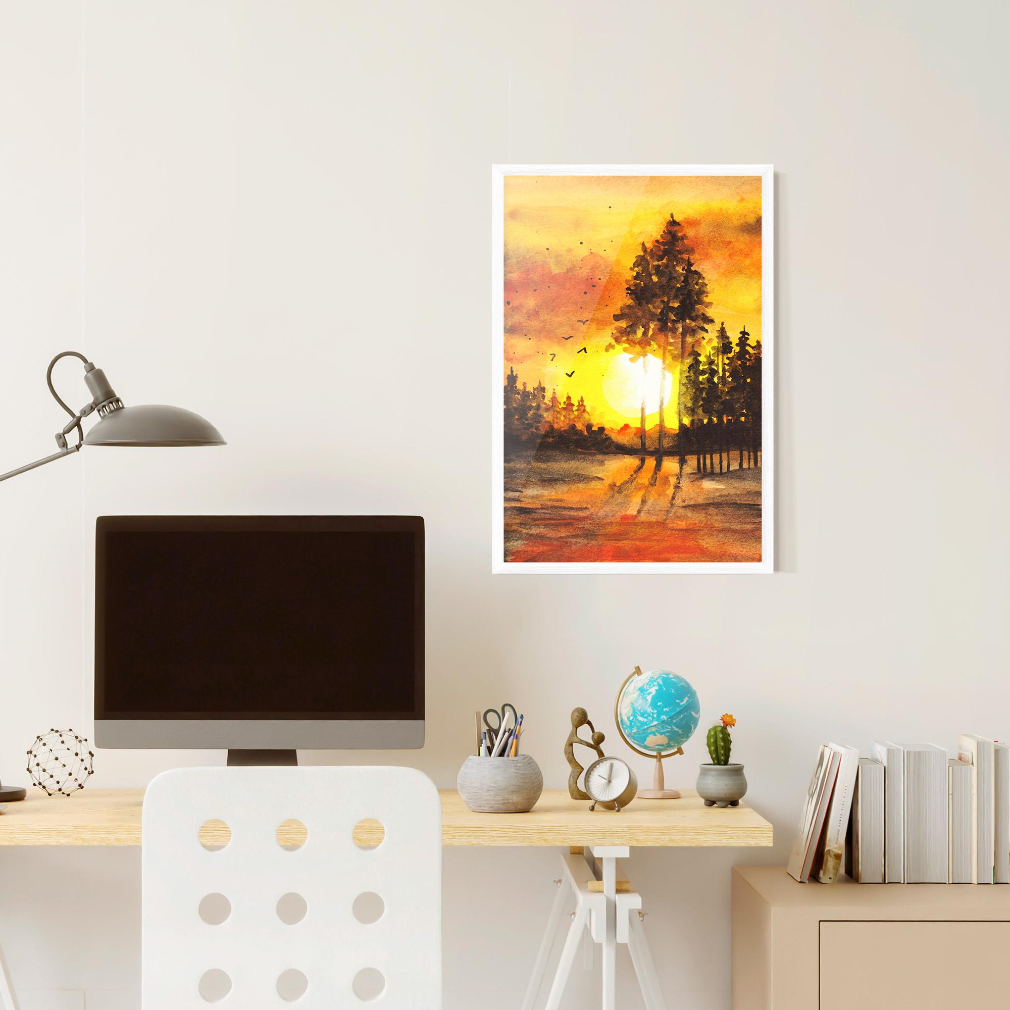 Keretezett Poszter Watercolor Sunset Painting mockup 6