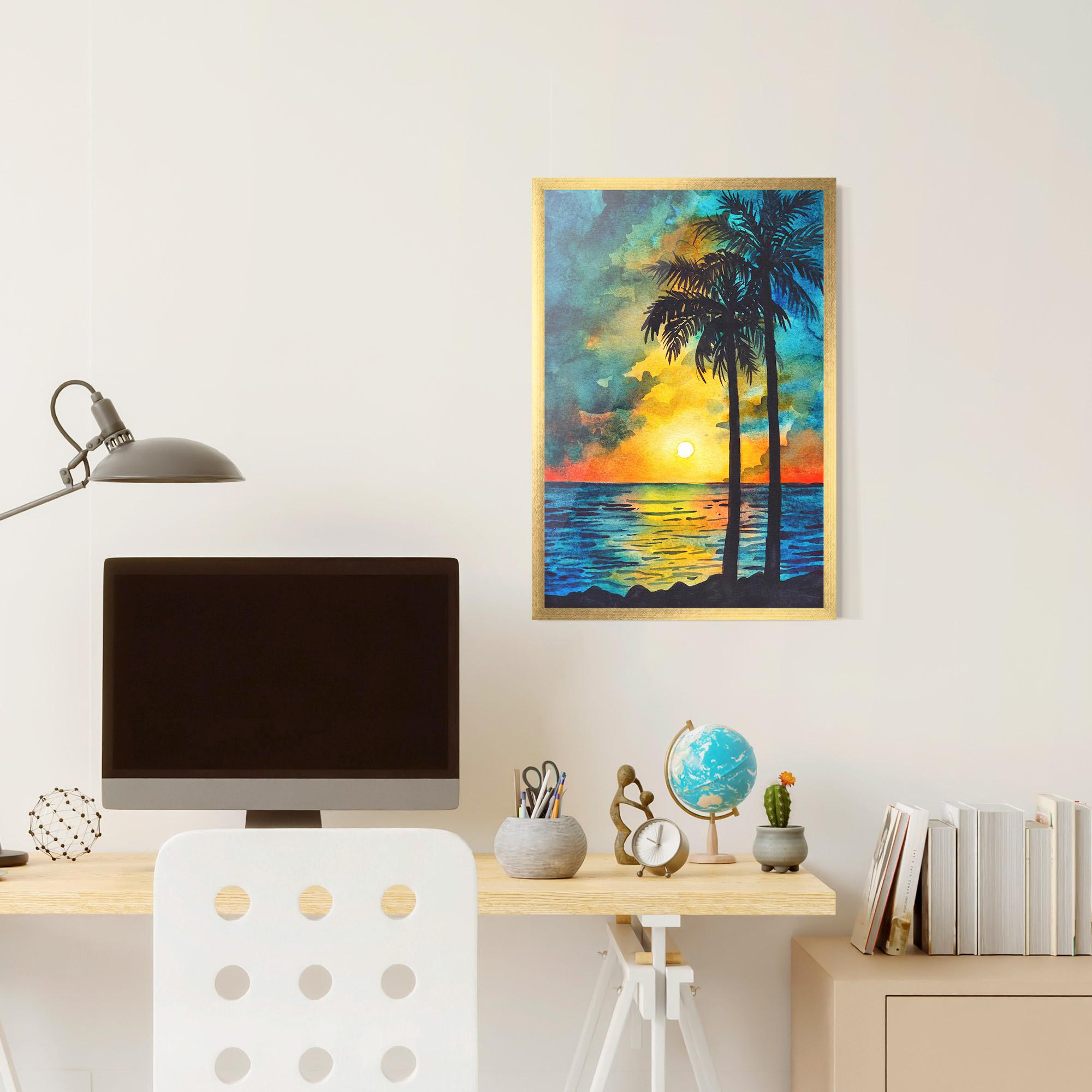 Keretezett Poszter Sunset Landscape Watercolor mockup 6