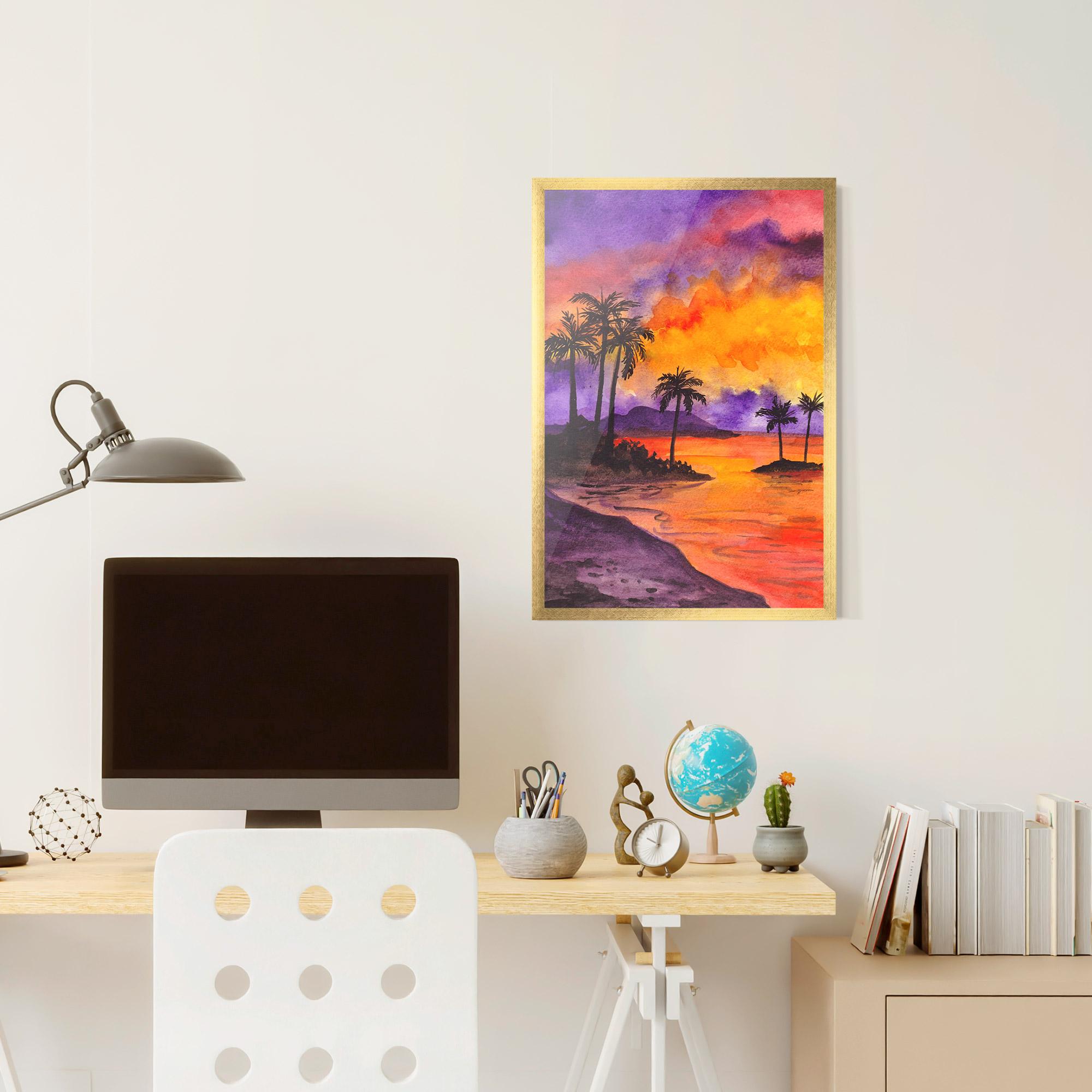 Keretezett Poszter Sunset Watercolor Painting mockup 6