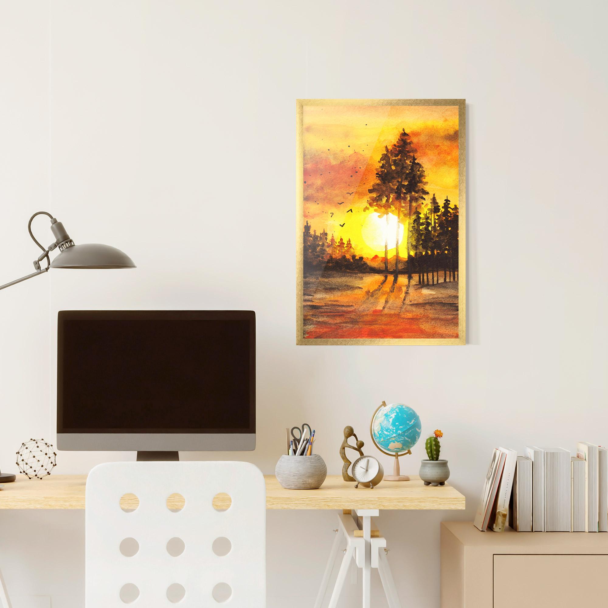 Keretezett Poszter Watercolor Sunset Painting mockup 6
