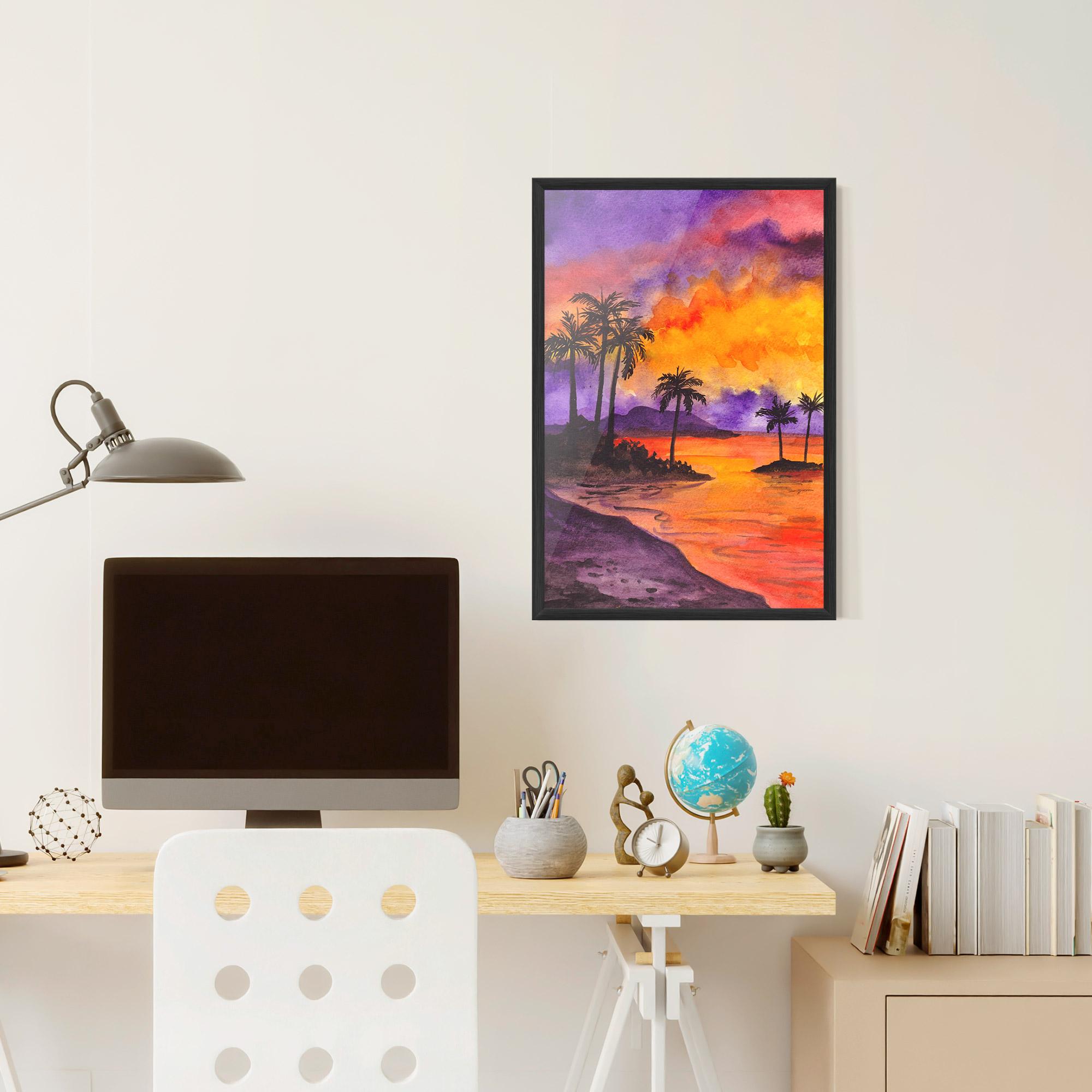 Keretezett Poszter Sunset Watercolor Painting mockup 6