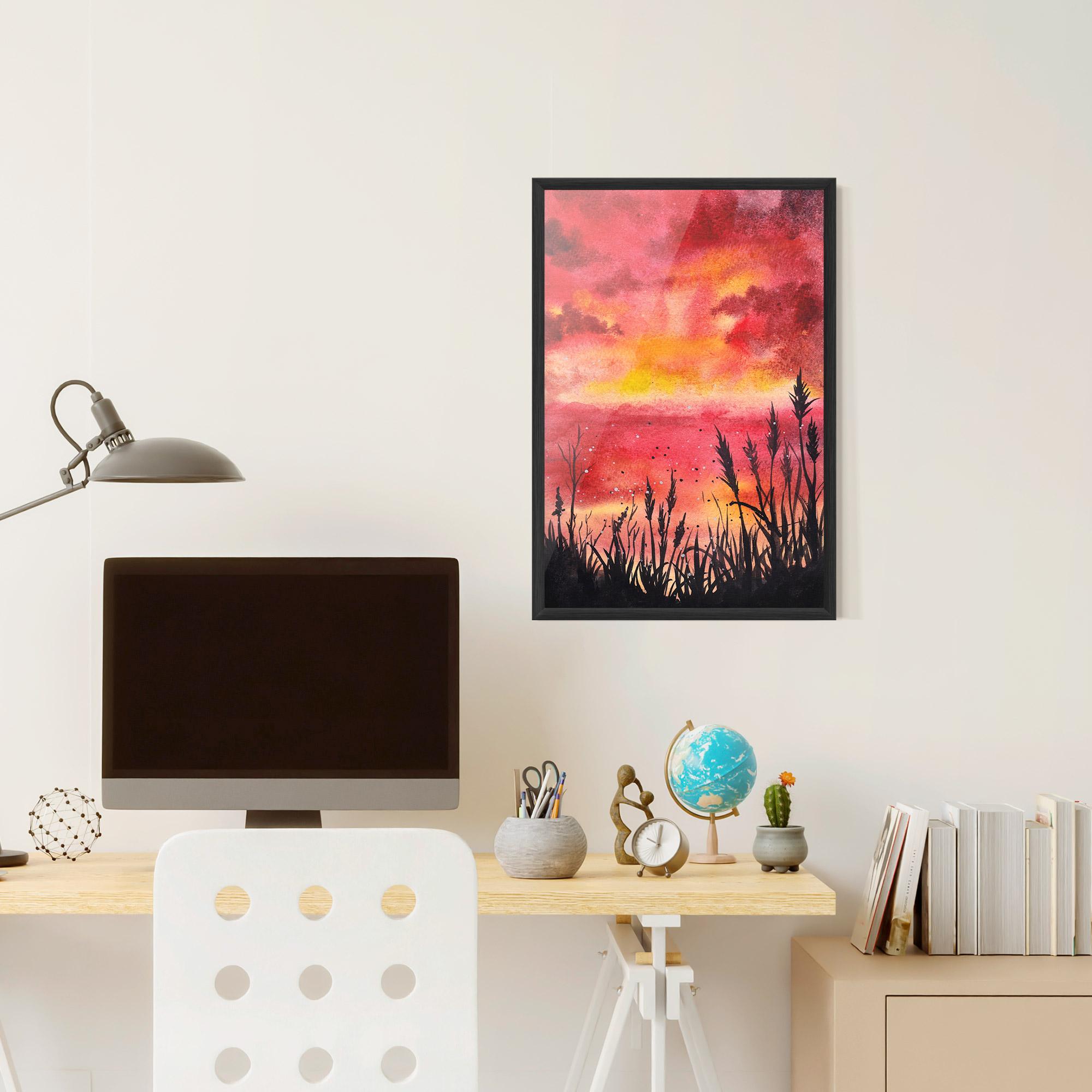 Keretezett Poszter Watercolor Pink Sunset Painting mockup 6