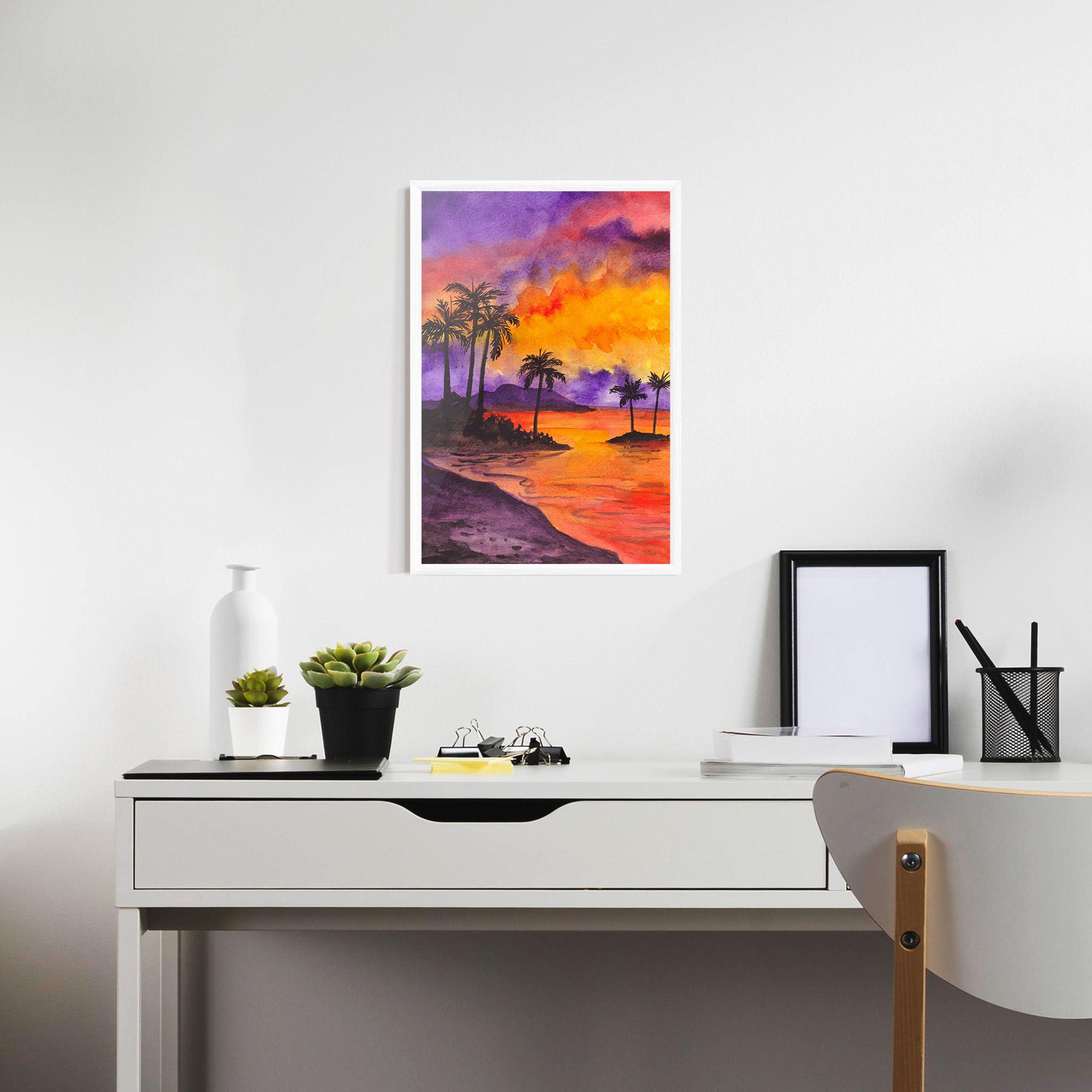Keretezett Poszter Sunset Watercolor Painting mockup 7