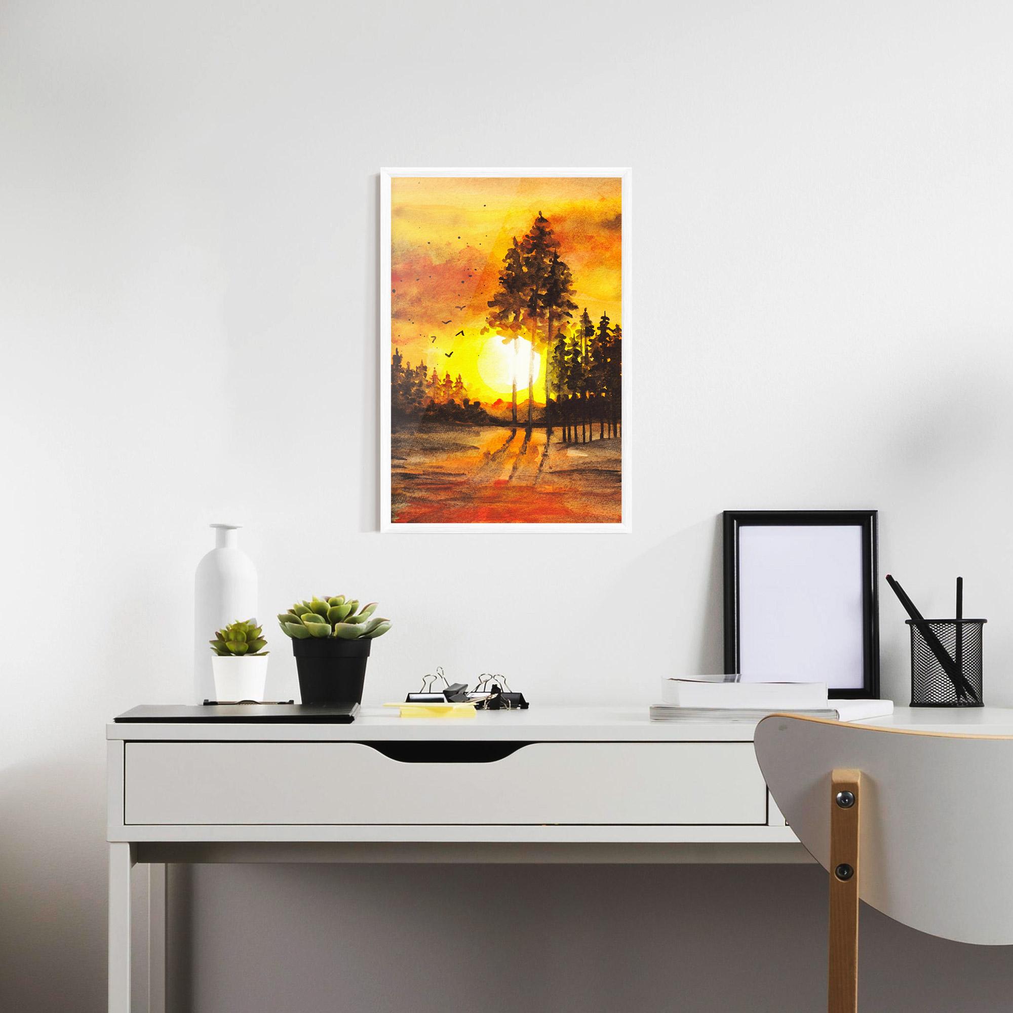 Keretezett Poszter Watercolor Sunset Painting mockup 7