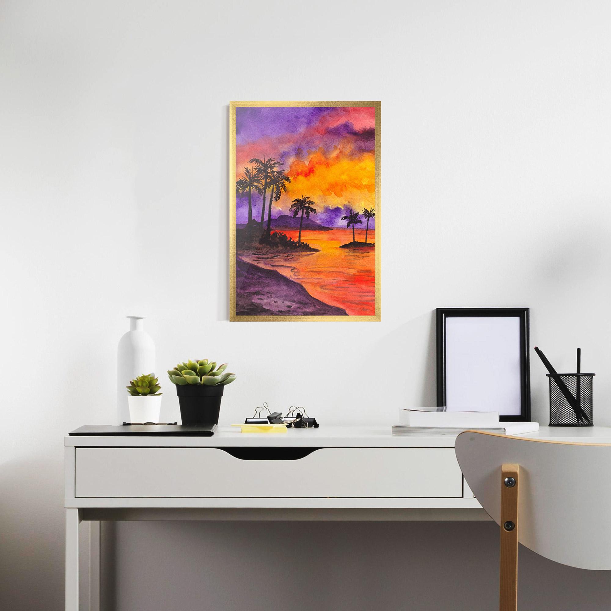 Keretezett Poszter Sunset Watercolor Painting mockup 7