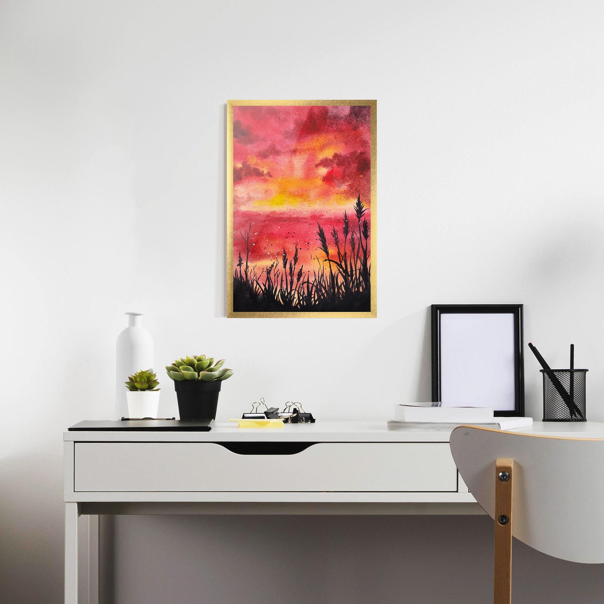 Keretezett Poszter Watercolor Pink Sunset Painting mockup 7
