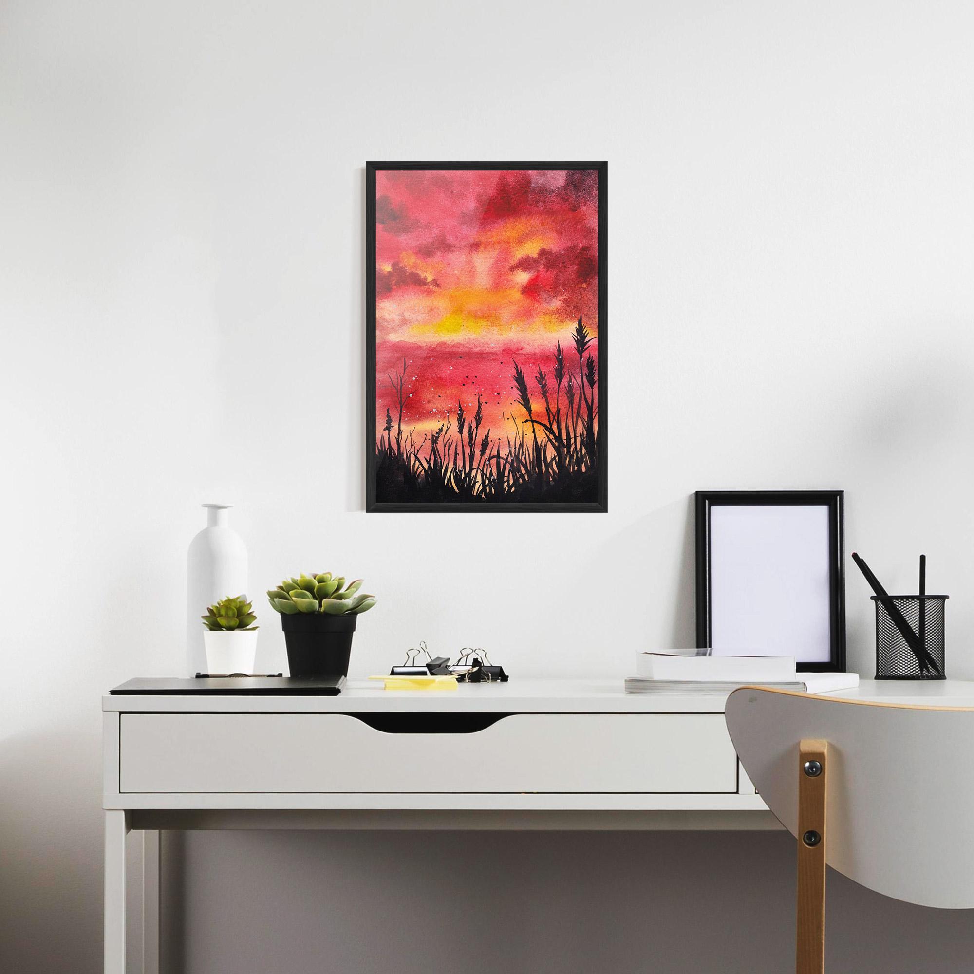 Keretezett Poszter Watercolor Pink Sunset Painting mockup 7