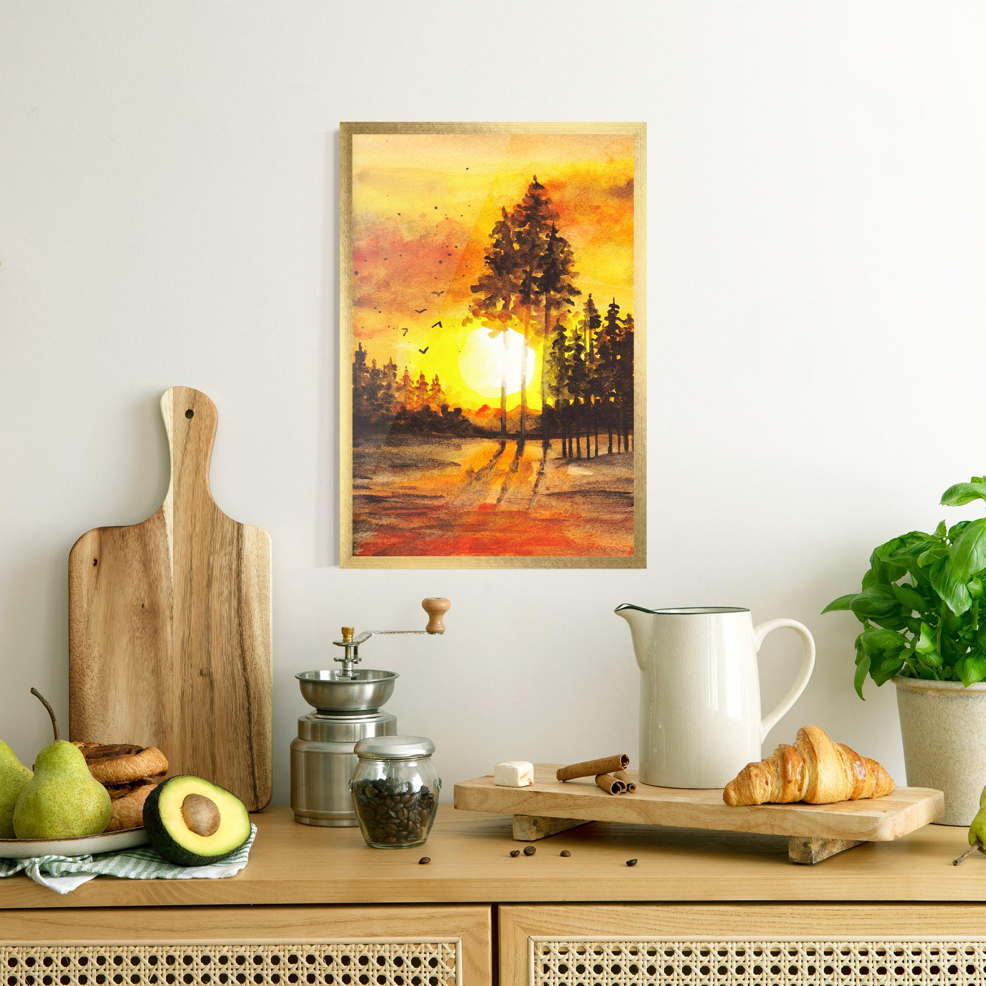 Keretezett Poszter Watercolor Sunset Painting mockup 8