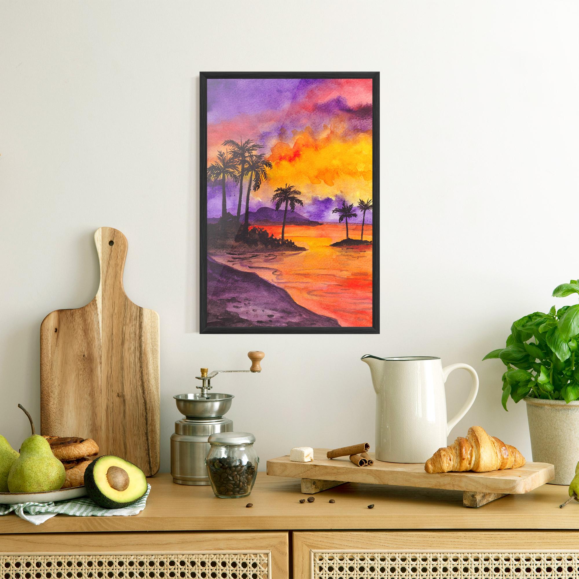 Keretezett Poszter Sunset Watercolor Painting mockup 8