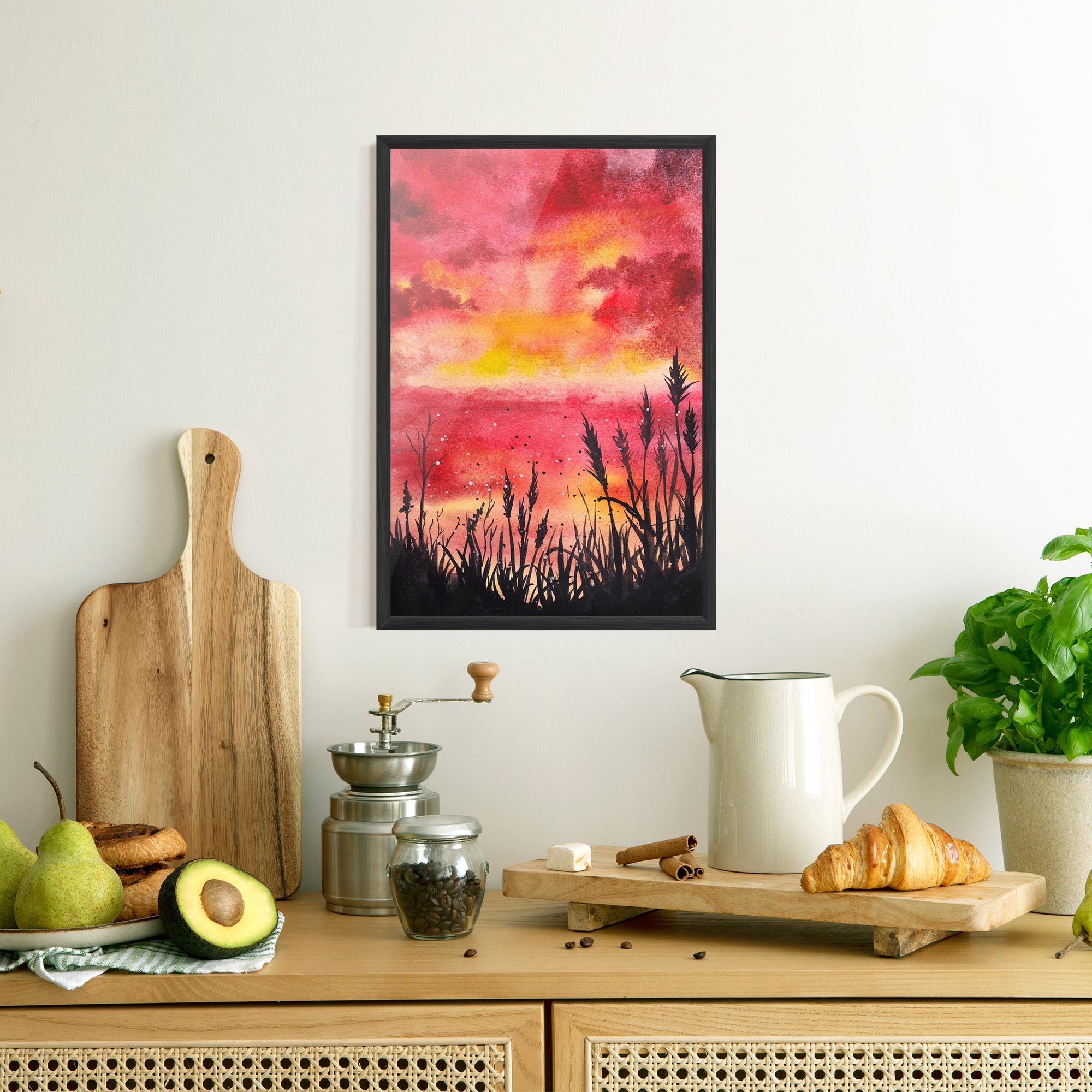 Keretezett Poszter Watercolor Pink Sunset Painting mockup 8