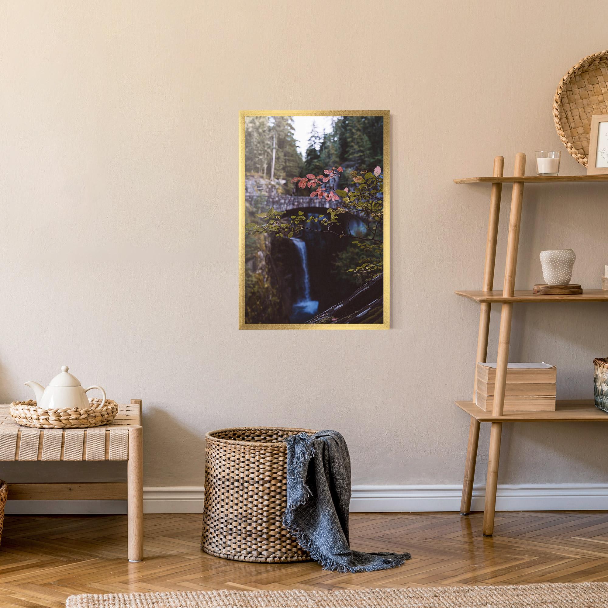 Keretezett Poszter Waterfall Bringe Red Leaves mockup 9