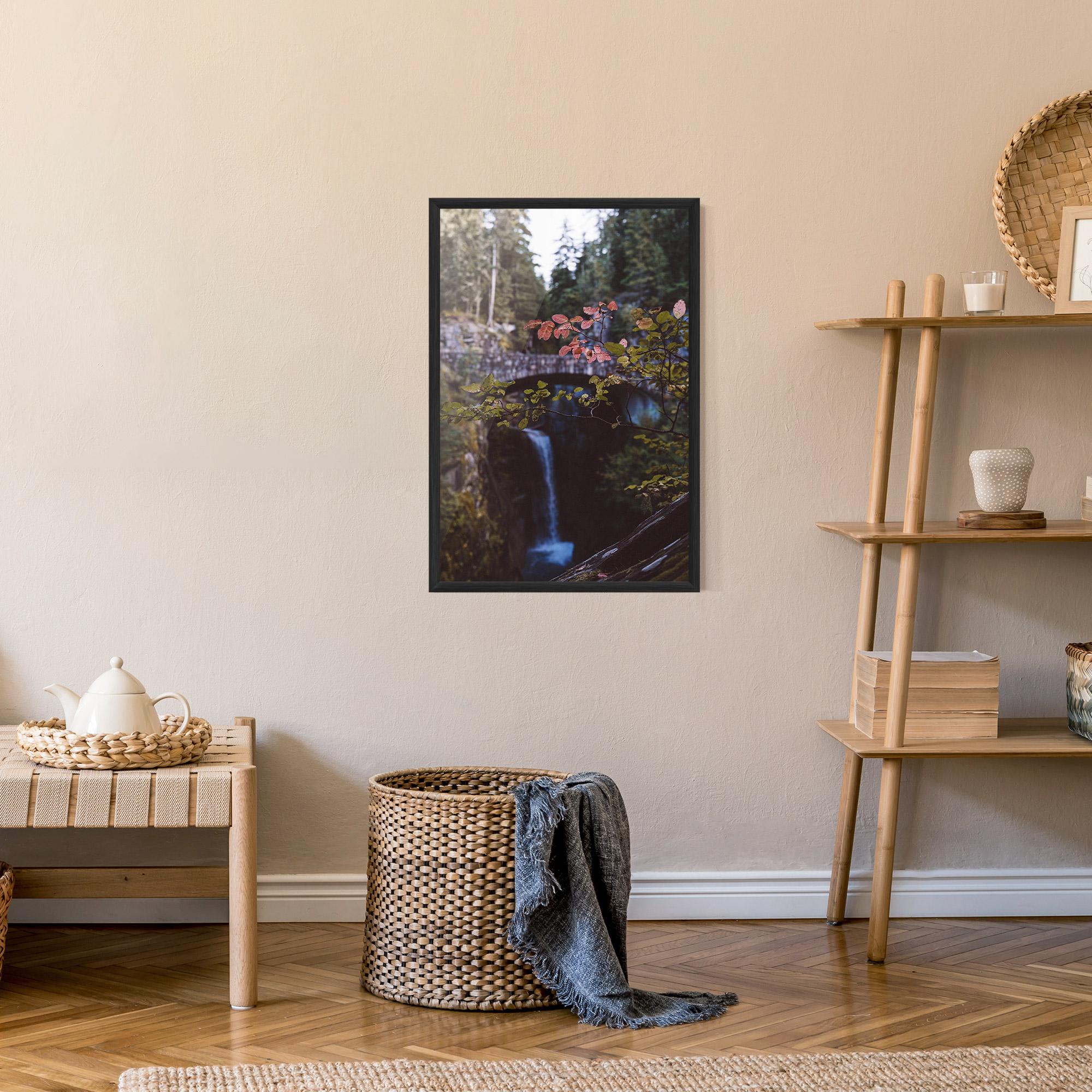 Keretezett Poszter Waterfall Bringe Red Leaves mockup 9