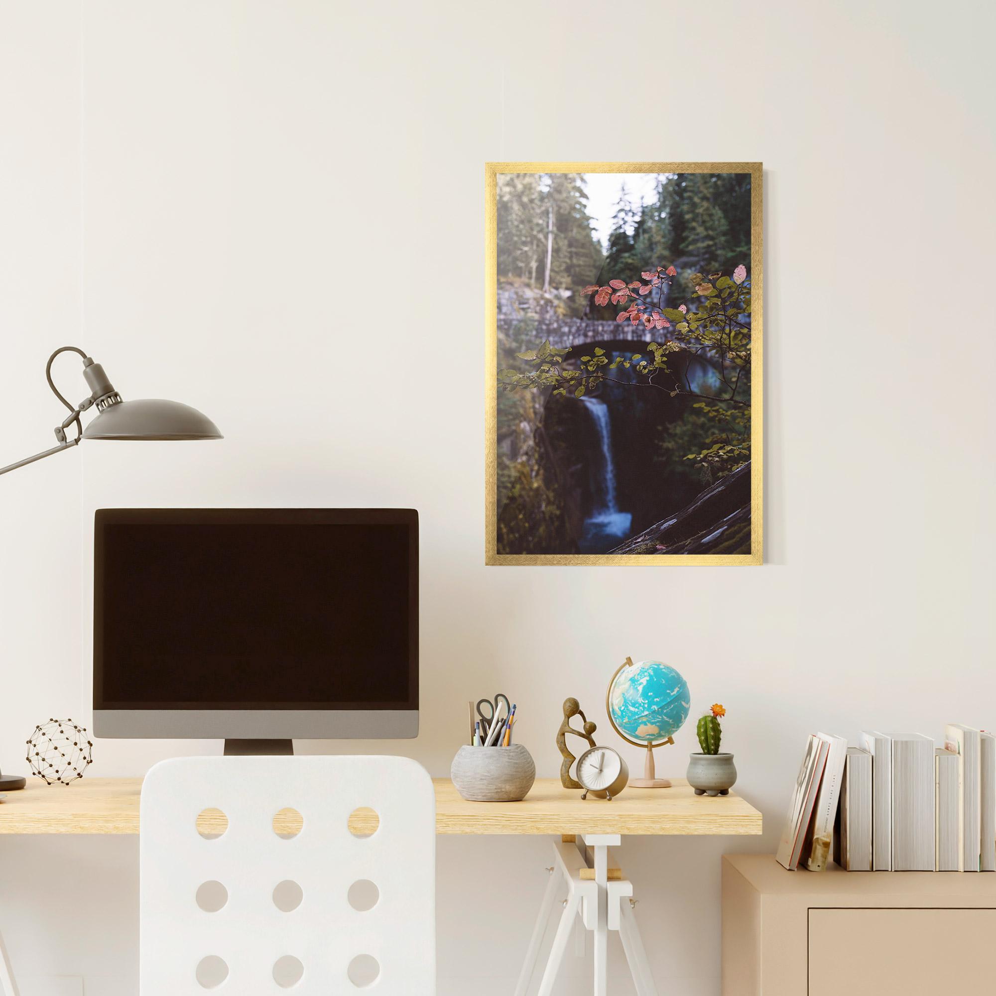 Keretezett Poszter Waterfall Bringe Red Leaves mockup 6