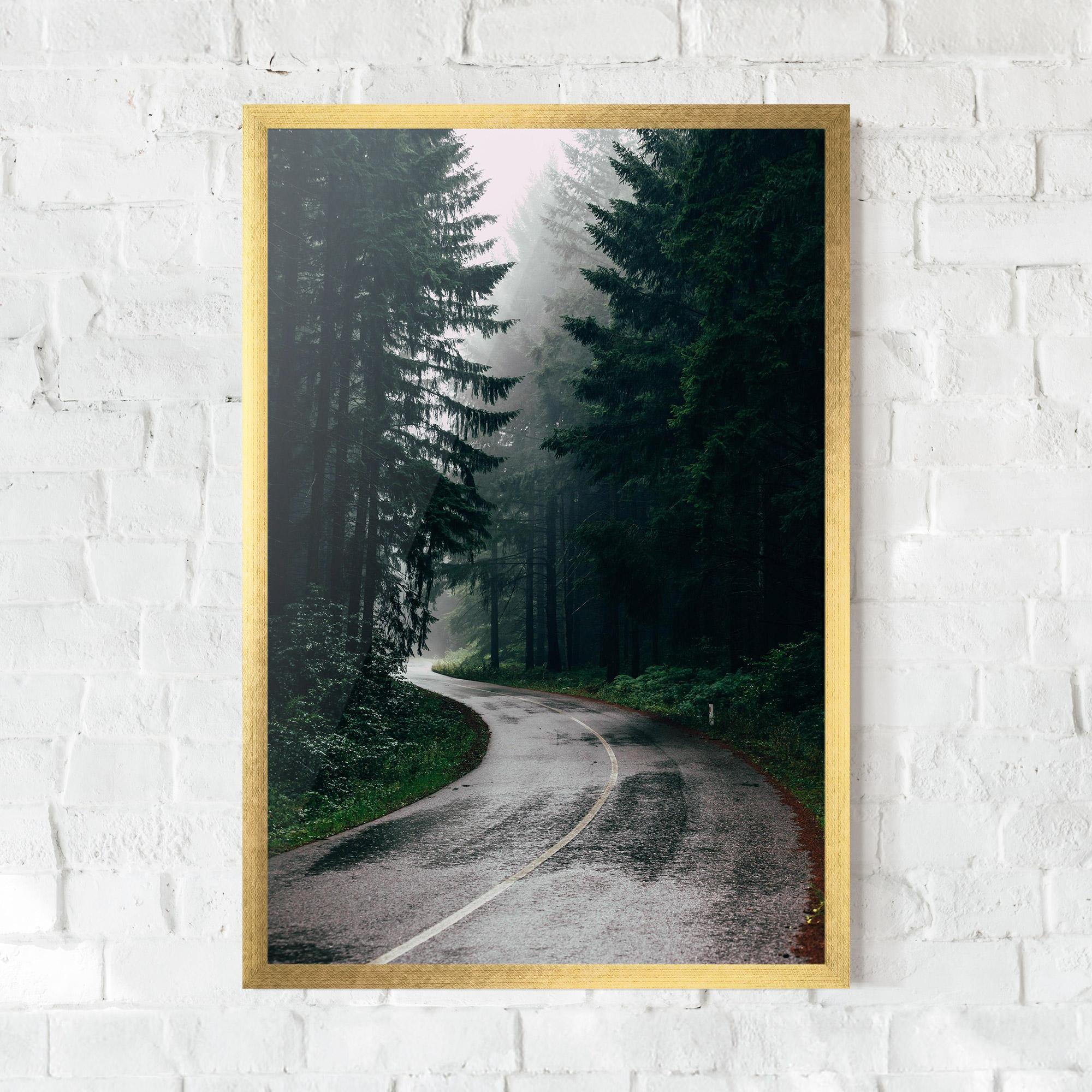 Keretezett Poszter Rainy Road Forest mockup 0