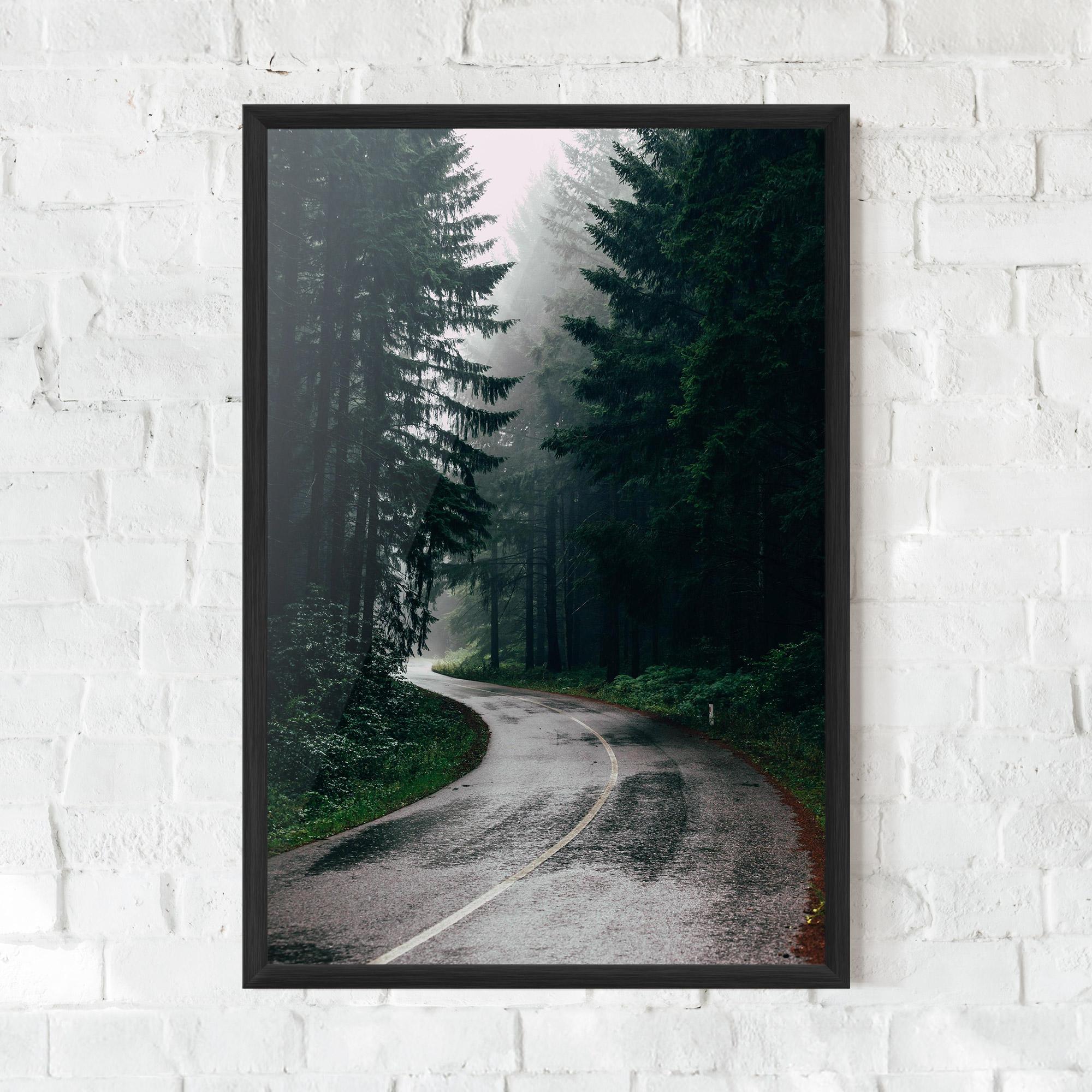 Keretezett Poszter Rainy Road Forest mockup 0