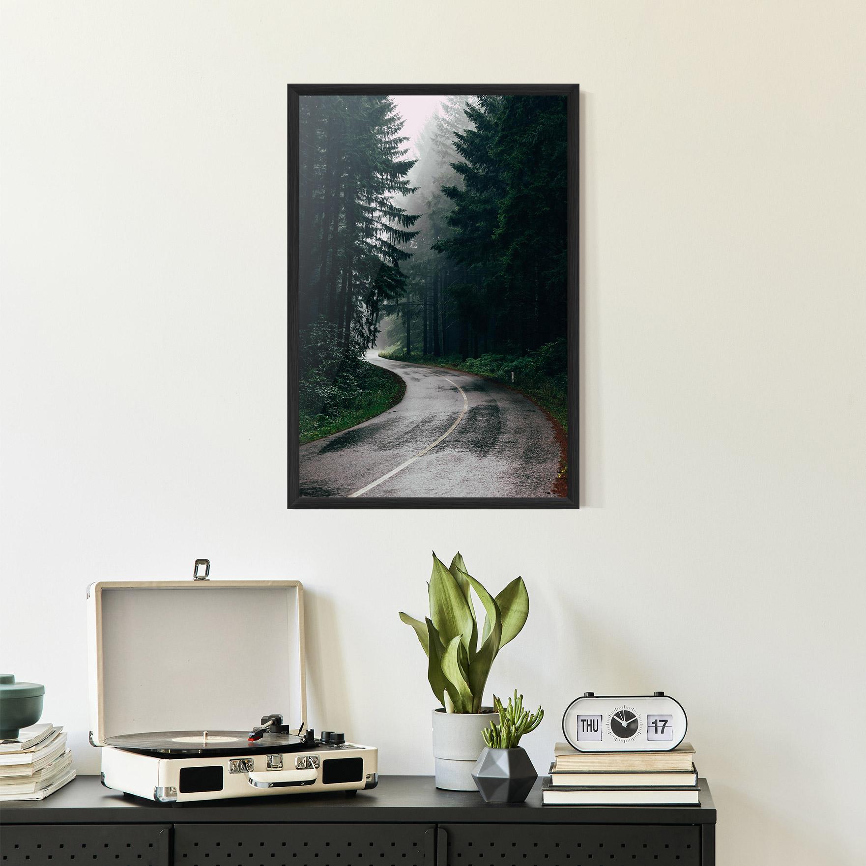 Keretezett Poszter Rainy Road Forest mockup 2