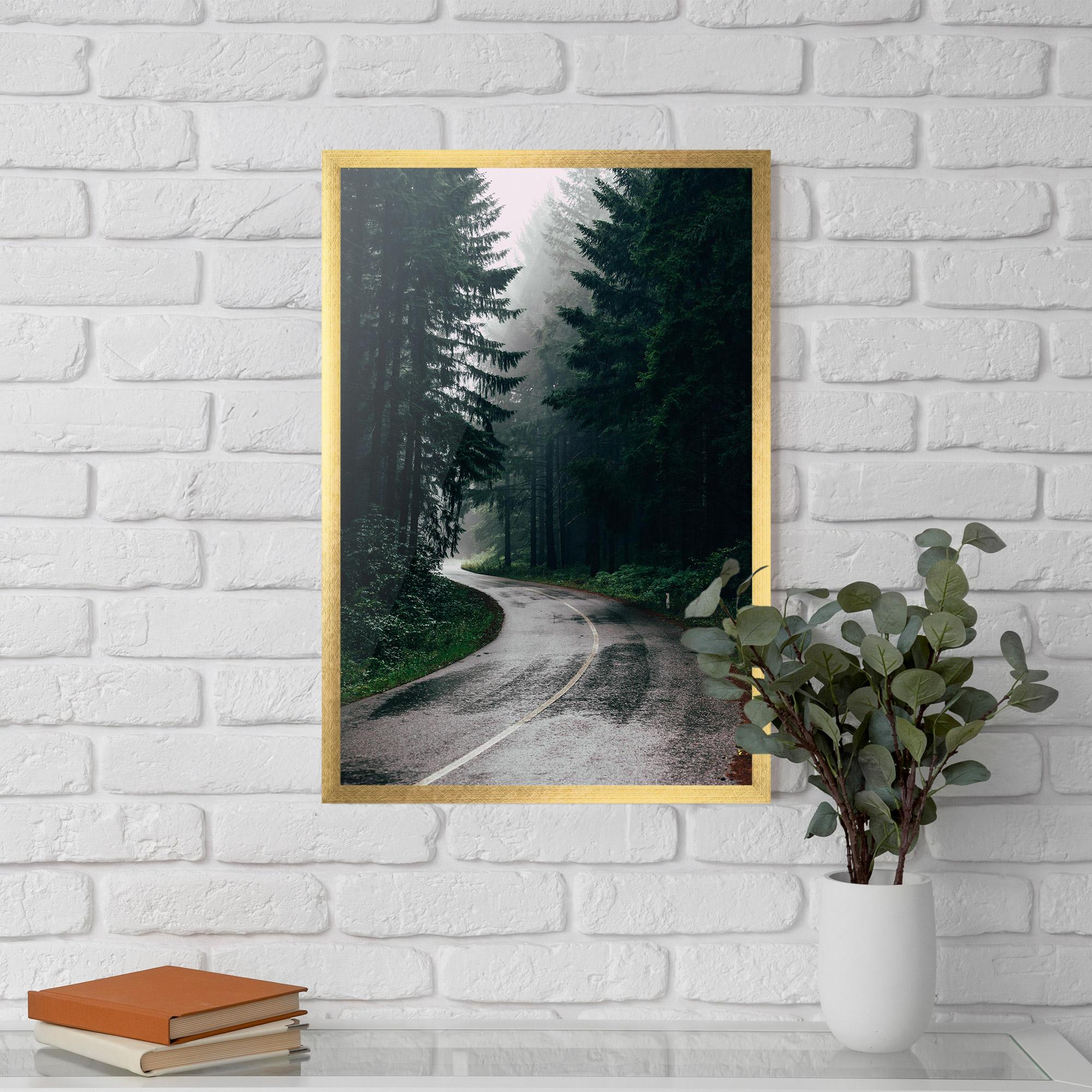 Keretezett Poszter Rainy Road Forest mockup 5