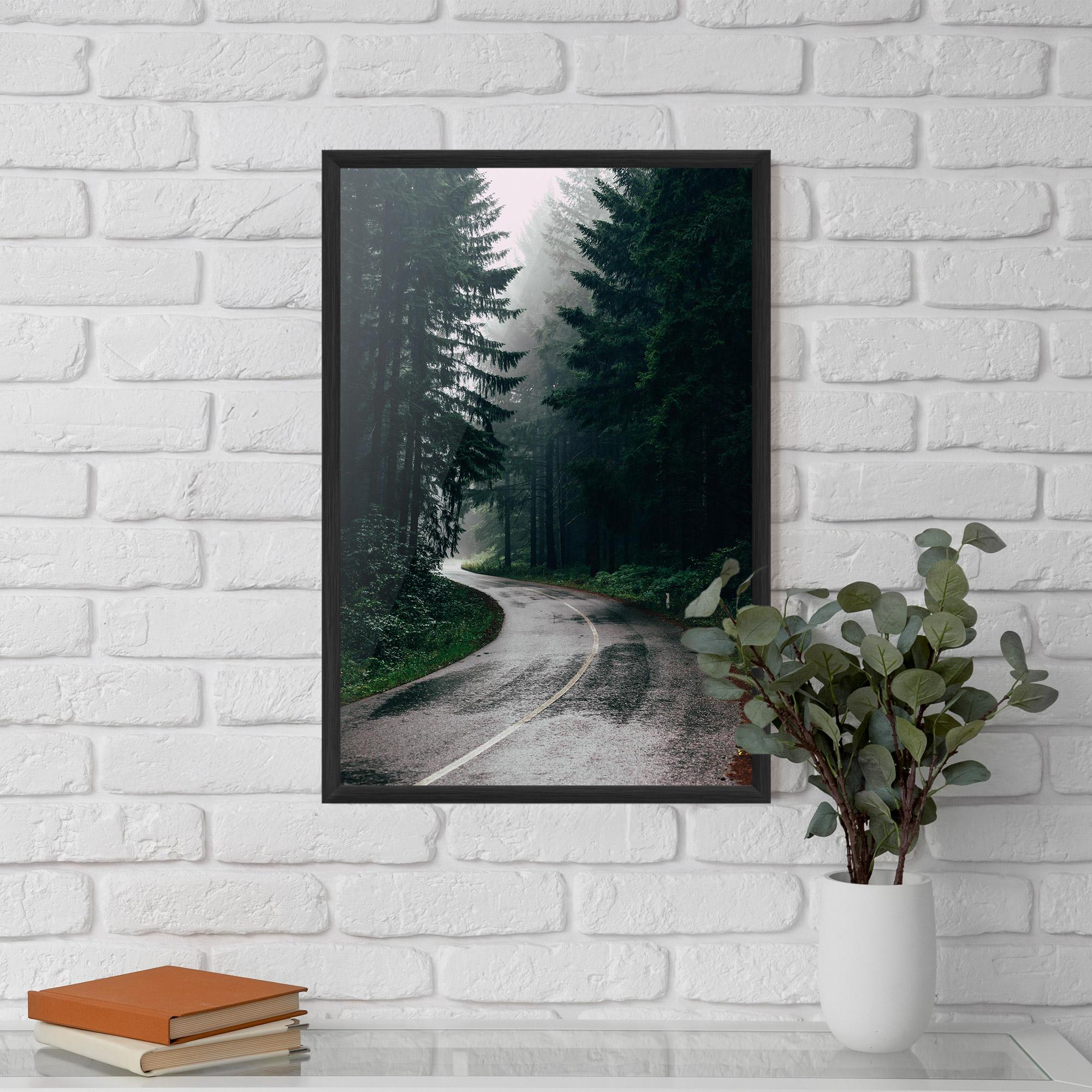 Keretezett Poszter Rainy Road Forest mockup 5