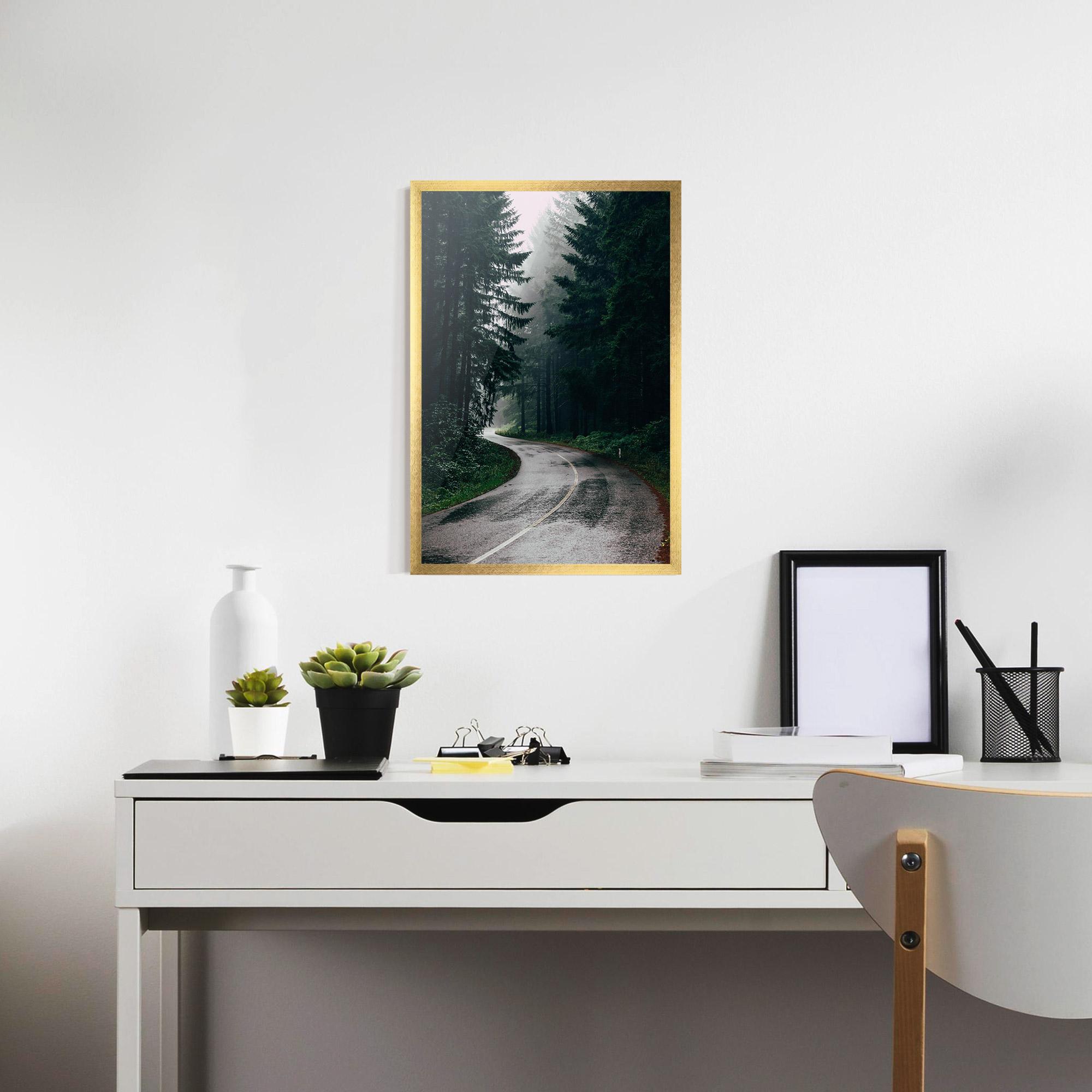 Keretezett Poszter Rainy Road Forest mockup 7