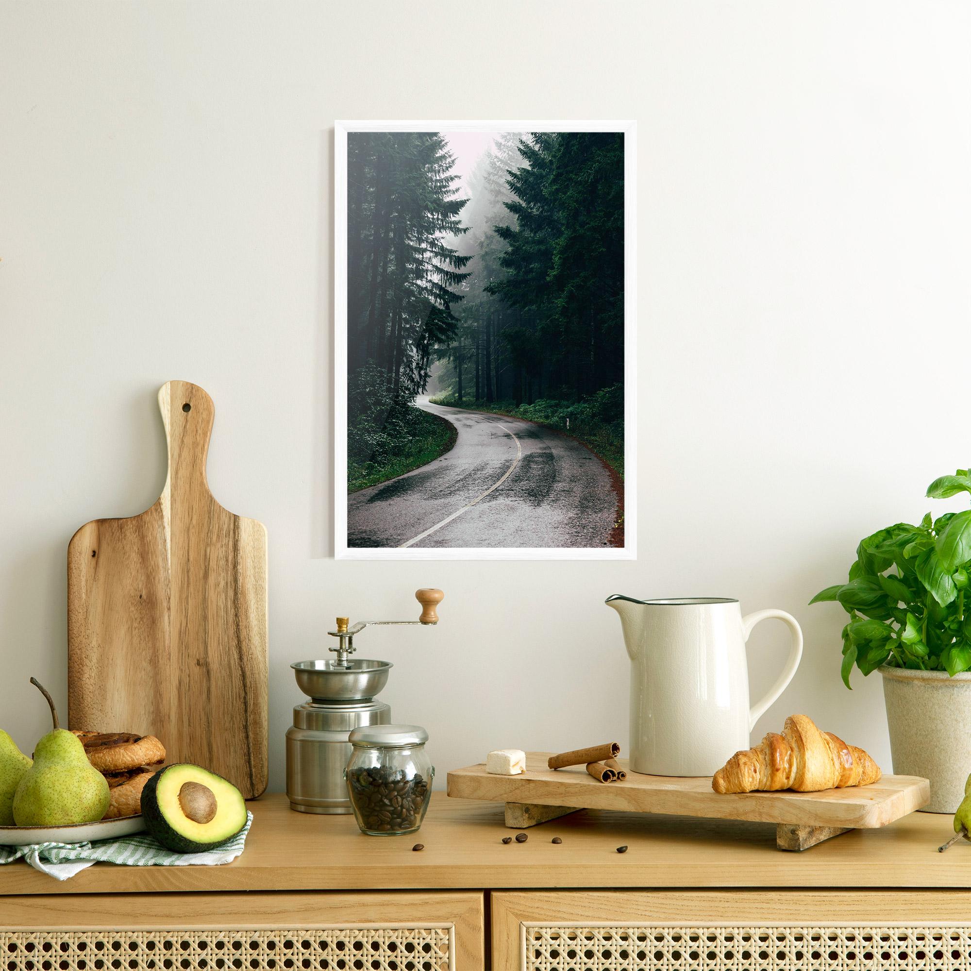 Keretezett Poszter Rainy Road Forest mockup 8