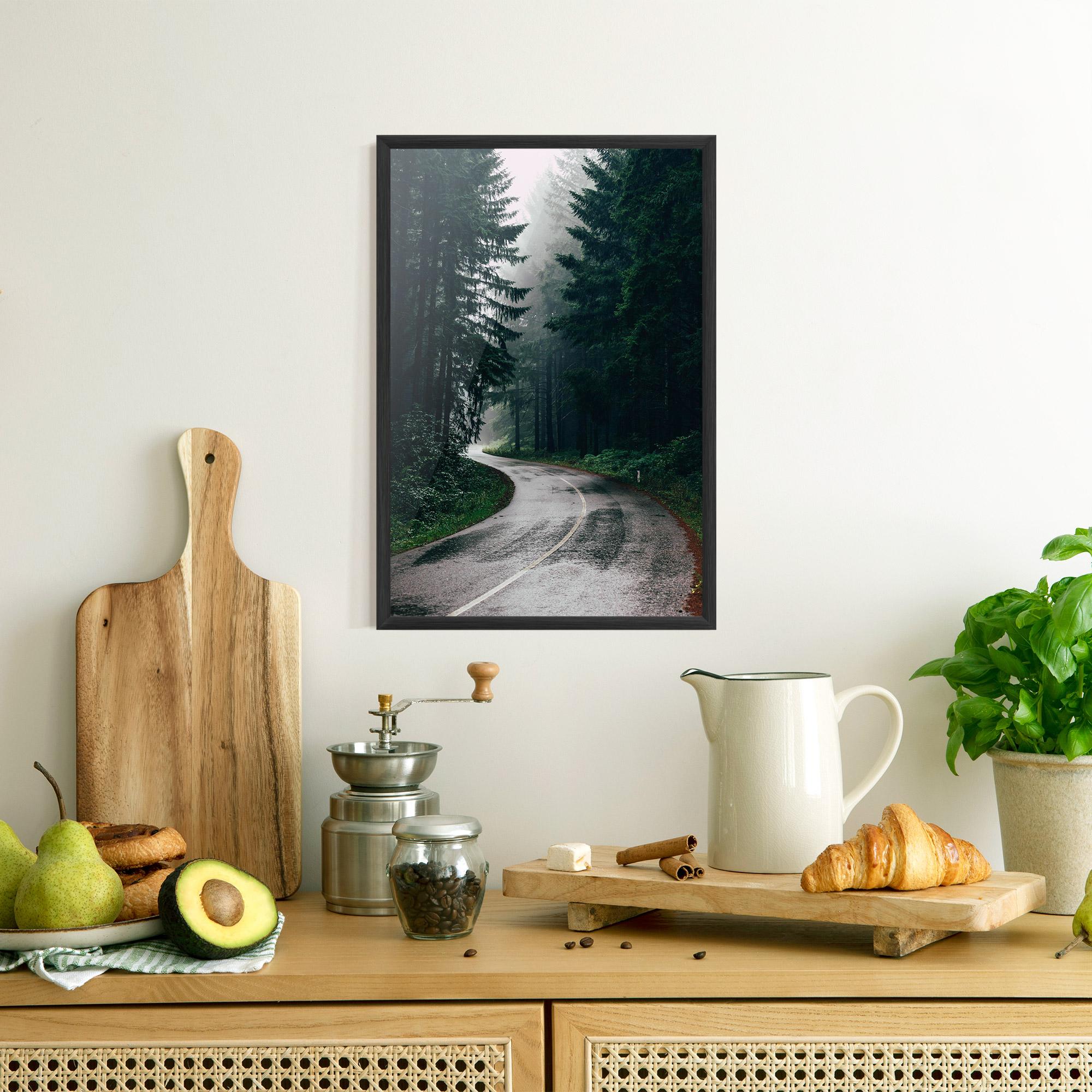 Keretezett Poszter Rainy Road Forest mockup 8