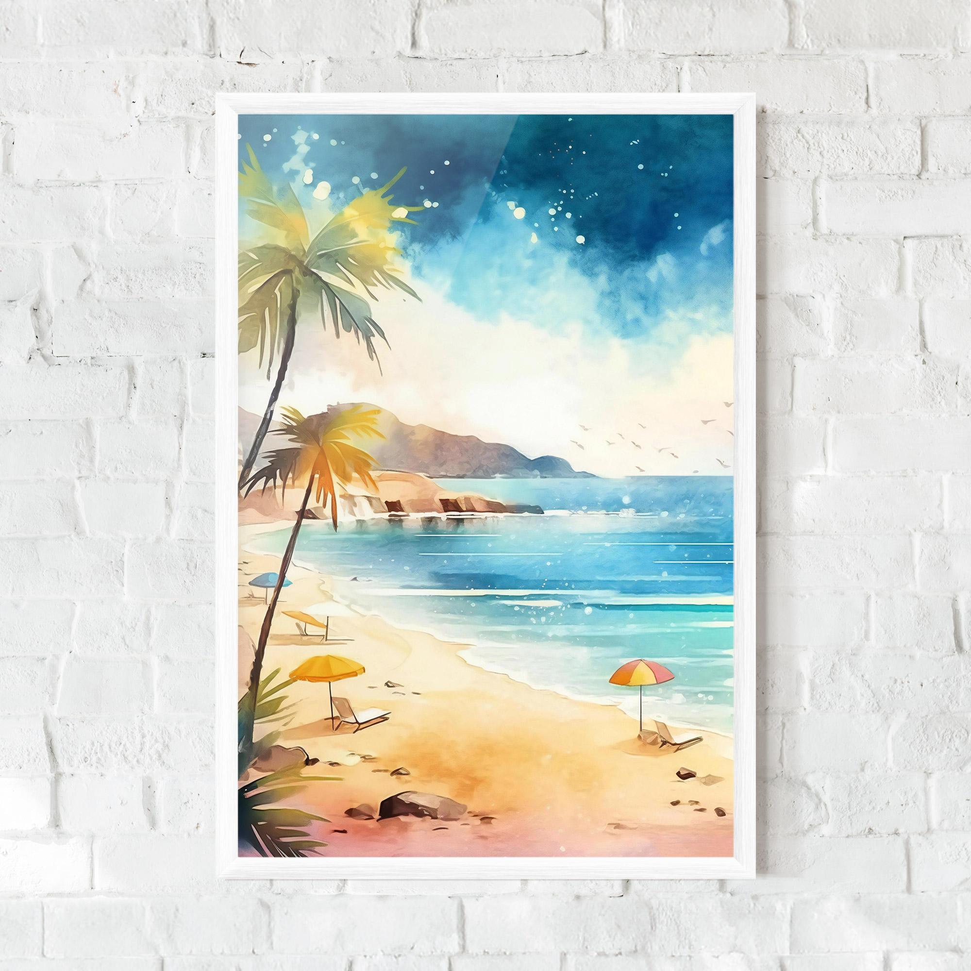 Keretezett Poszter Umbrellas Beach Art mockup 0