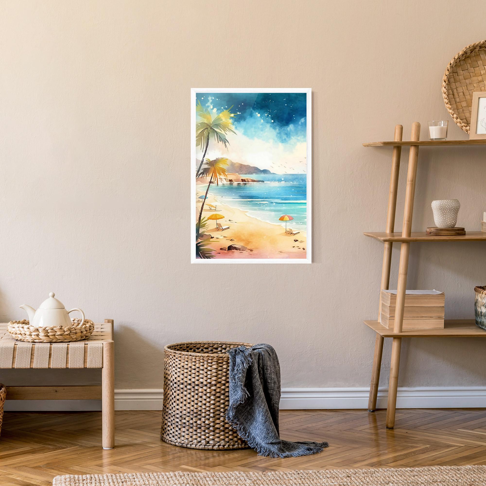 Keretezett Poszter Umbrellas Beach Art mockup 9