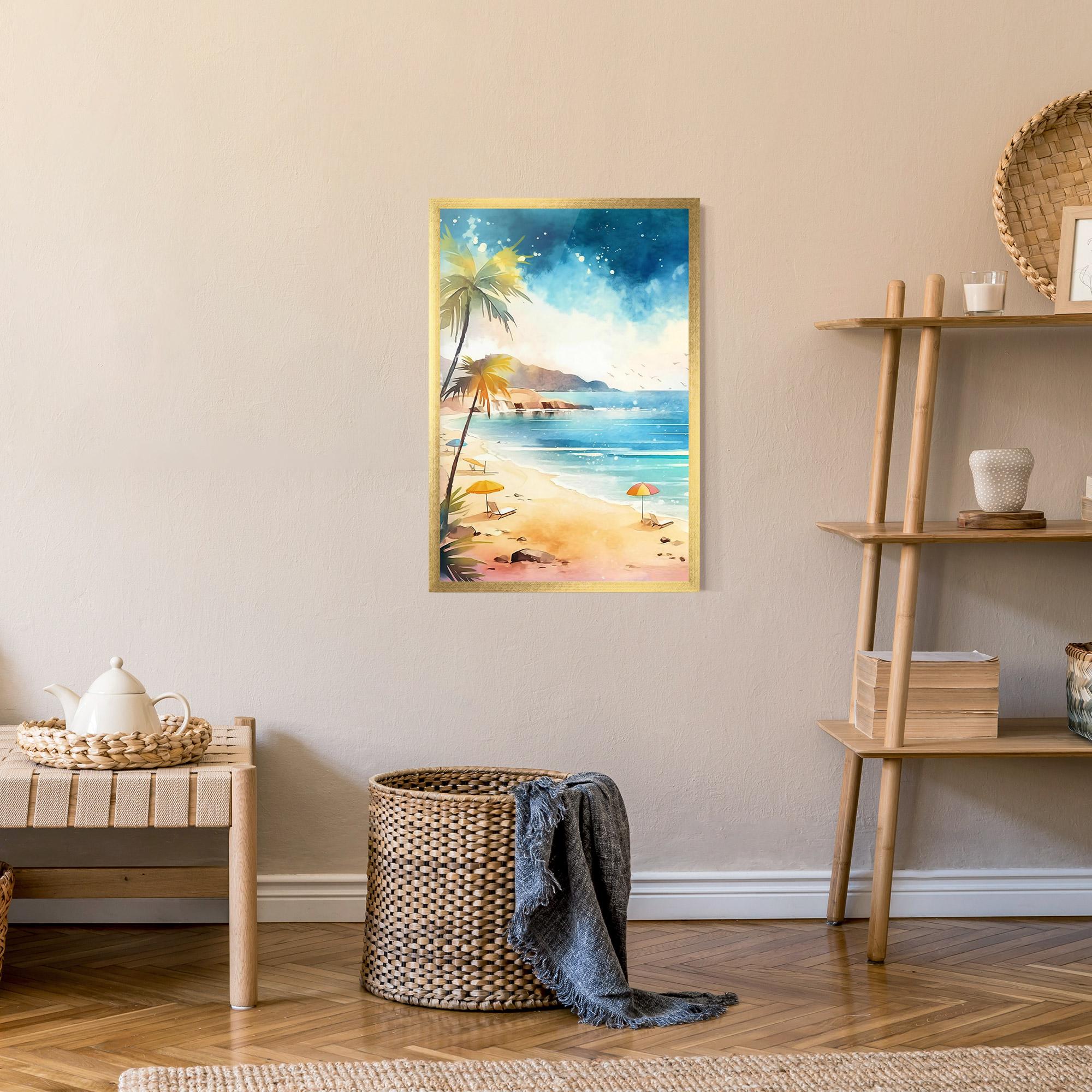 Keretezett Poszter Umbrellas Beach Art mockup 9