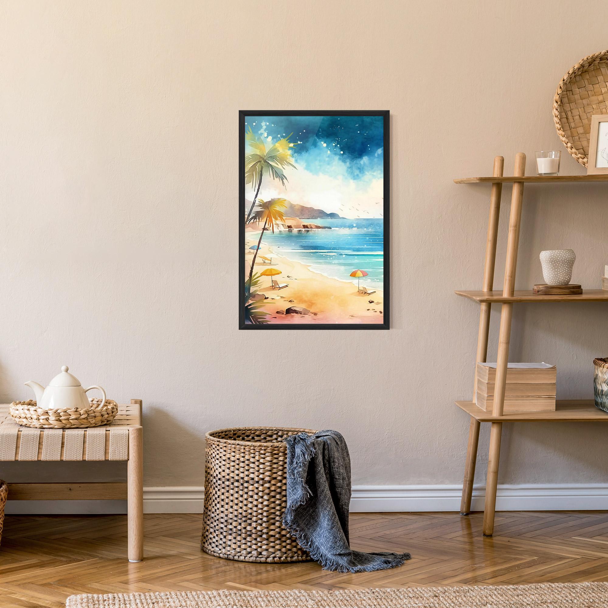 Keretezett Poszter Umbrellas Beach Art mockup 9