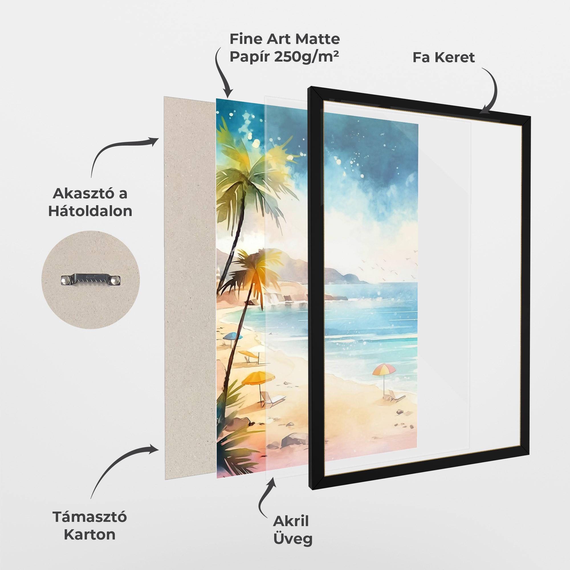 Keretezett Poszter Umbrellas Beach Art mockup 1