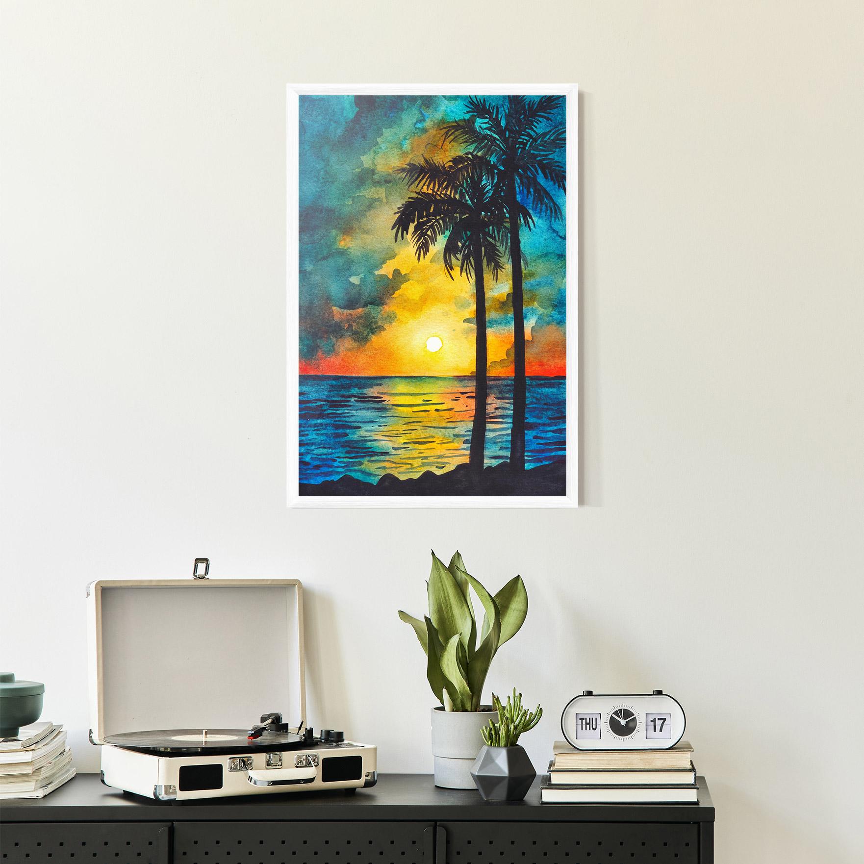 Keretezett Poszter Sunset Watercolor Tree mockup 2