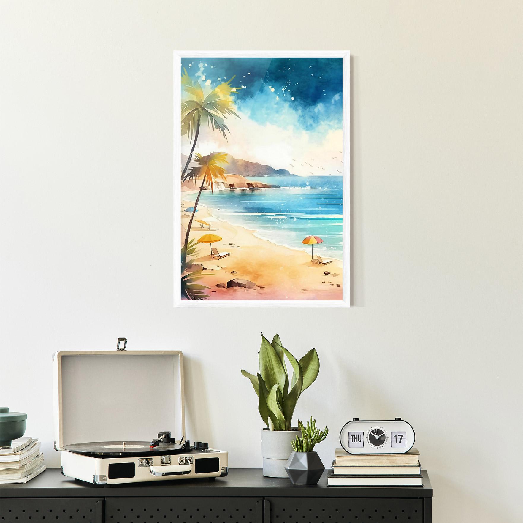 Keretezett Poszter Umbrellas Beach Art mockup 2