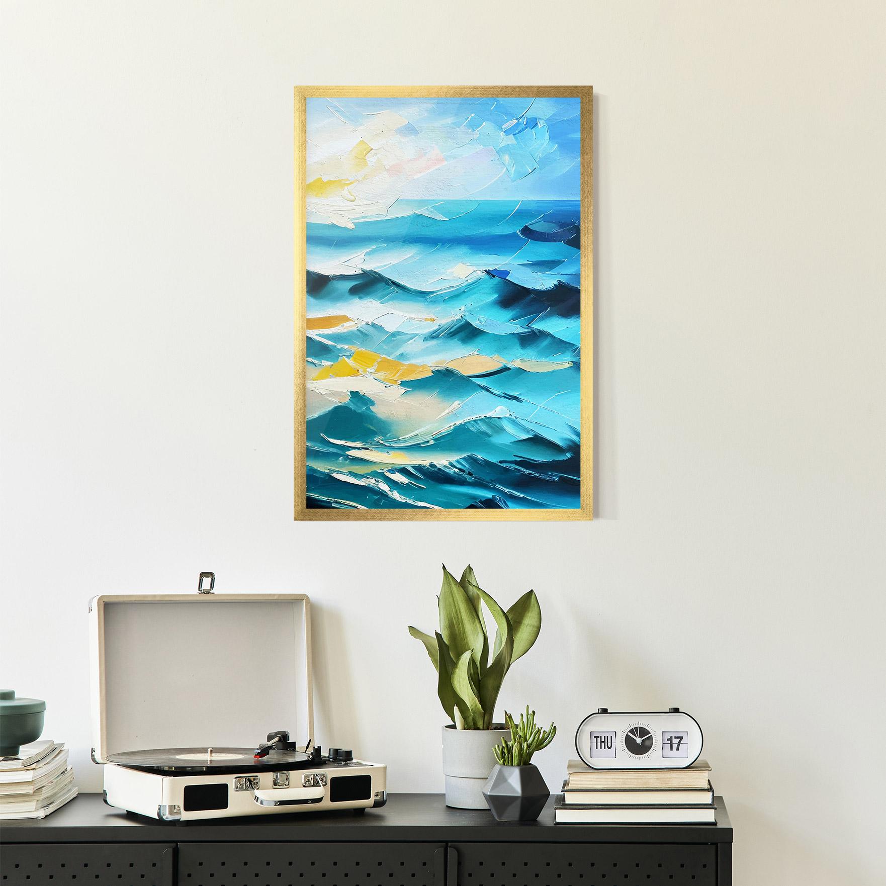 Keretezett Poszter Blue Ocean Painting mockup 2