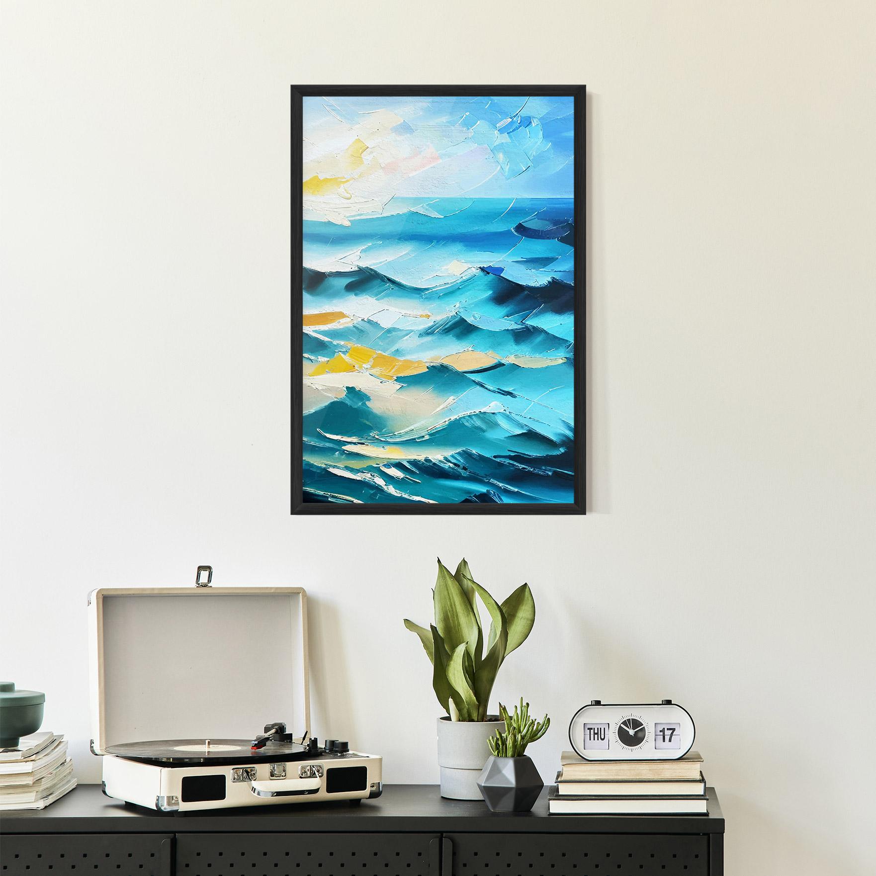 Keretezett Poszter Blue Ocean Painting mockup 2