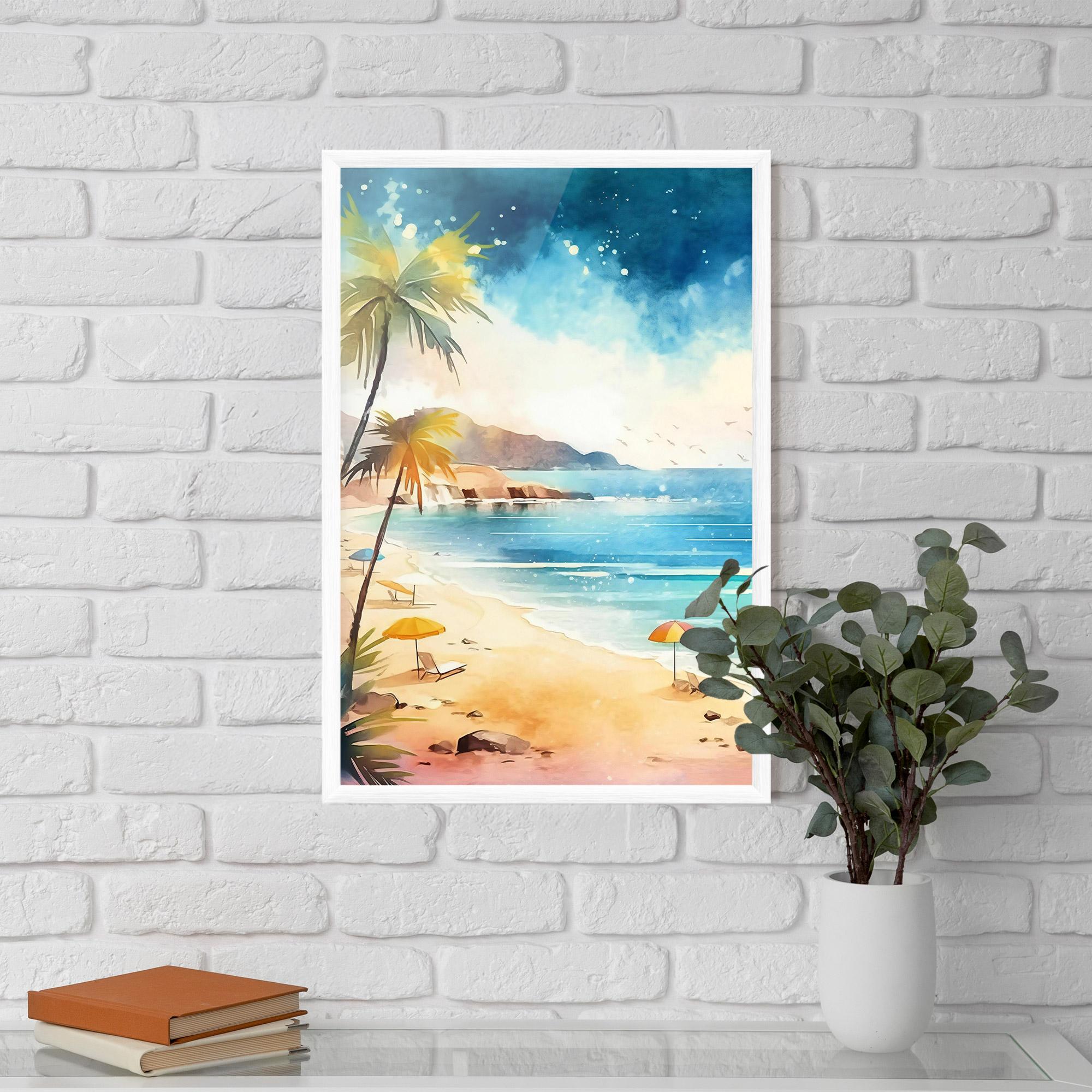 Keretezett Poszter Umbrellas Beach Art mockup 5