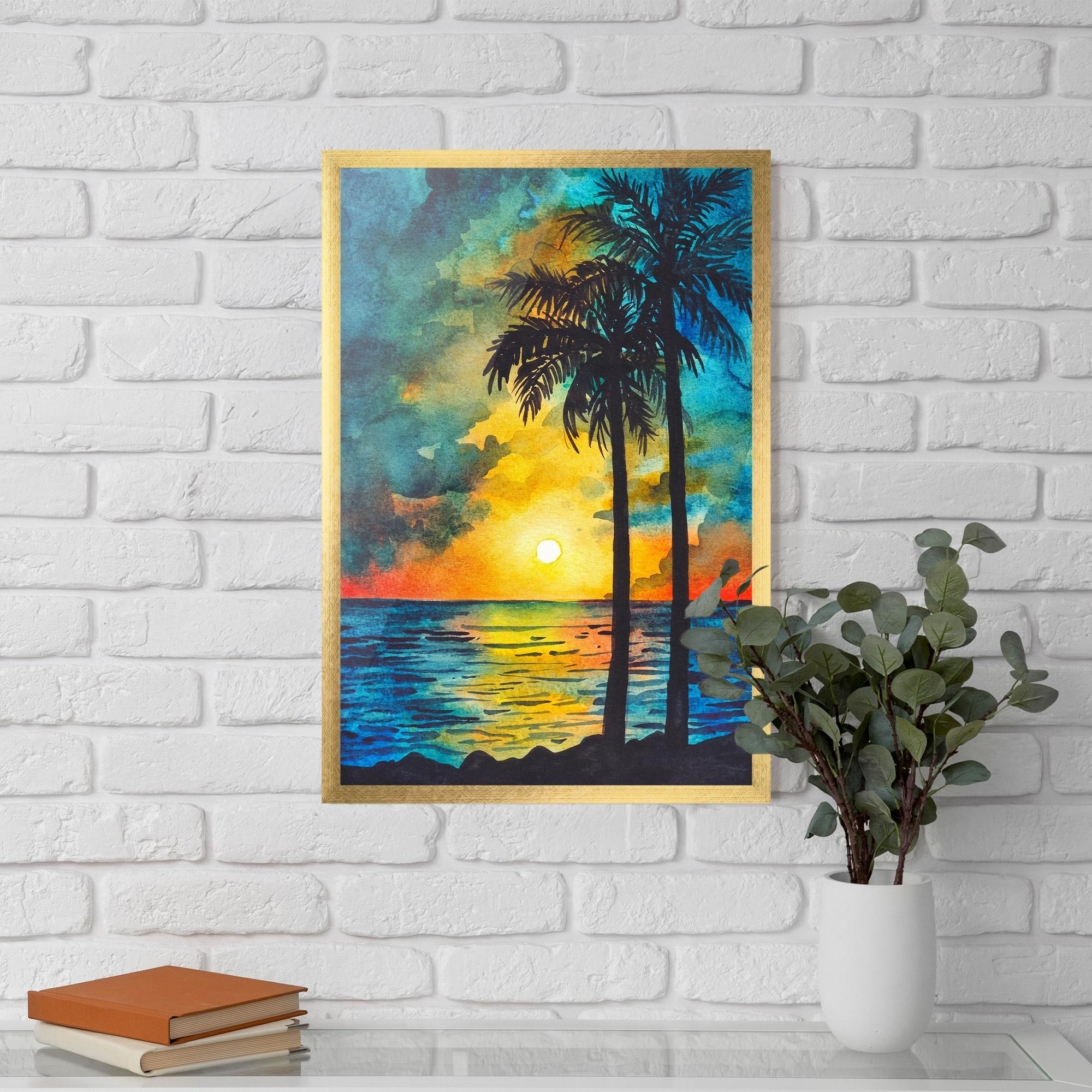 Keretezett Poszter Sunset Watercolor Tree mockup 5