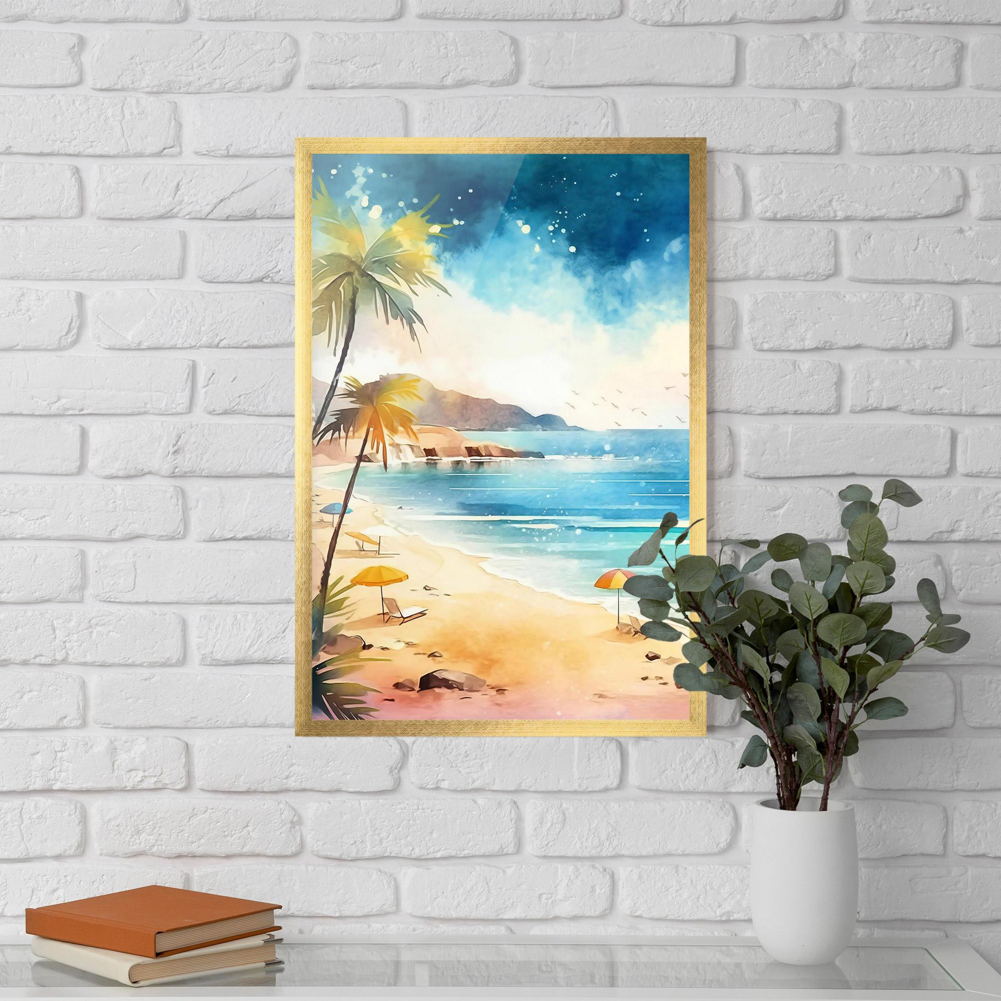 Keretezett Poszter Umbrellas Beach Art mockup 5