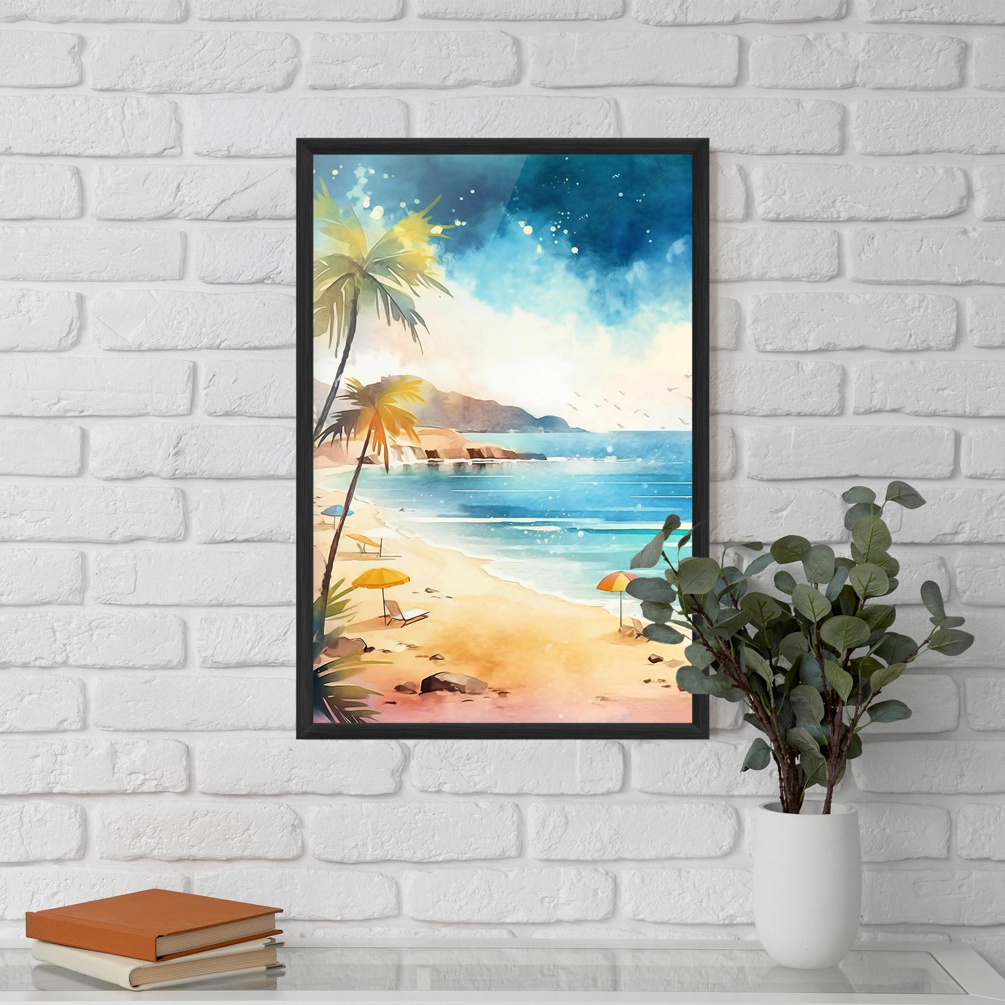 Keretezett Poszter Umbrellas Beach Art mockup 5