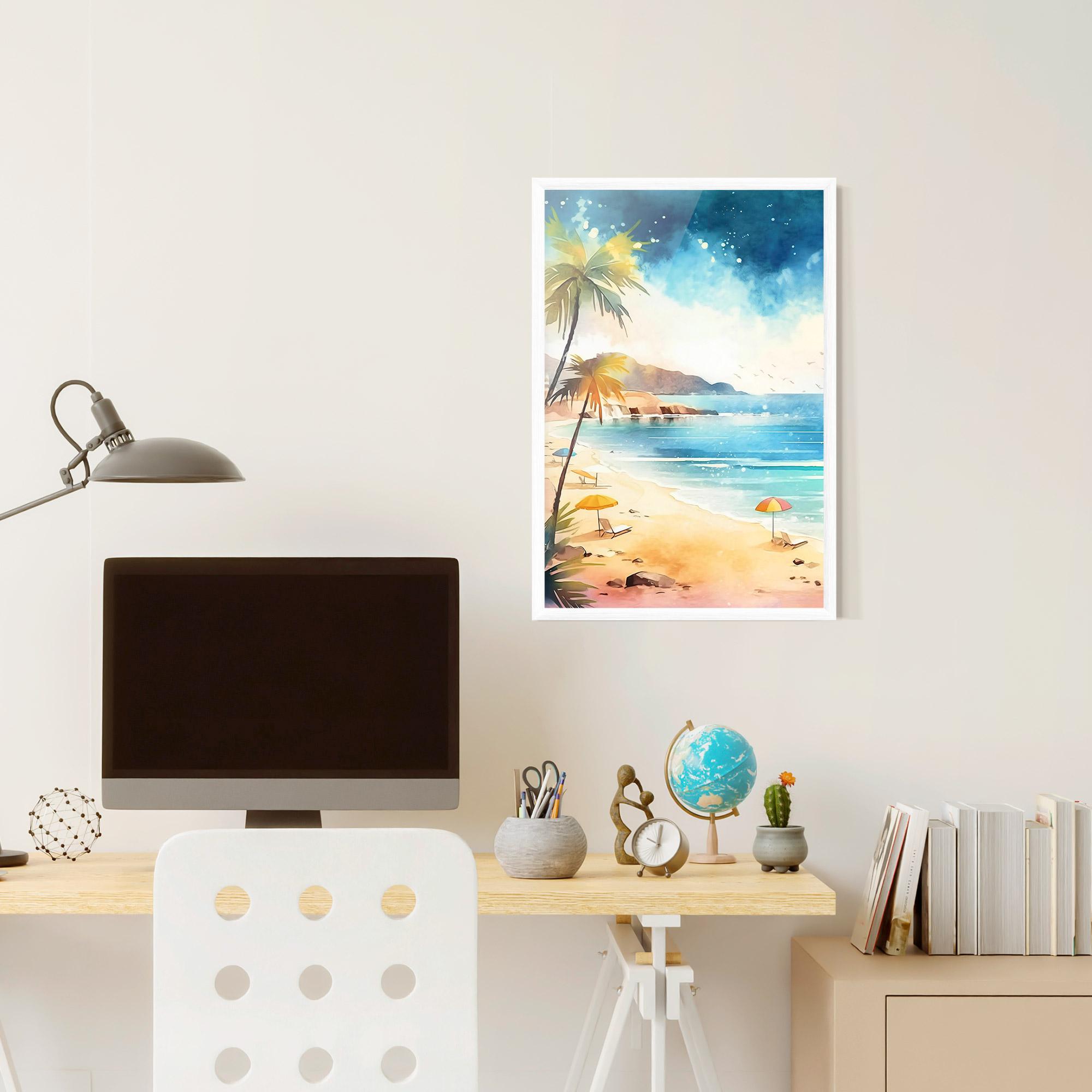 Keretezett Poszter Umbrellas Beach Art mockup 6