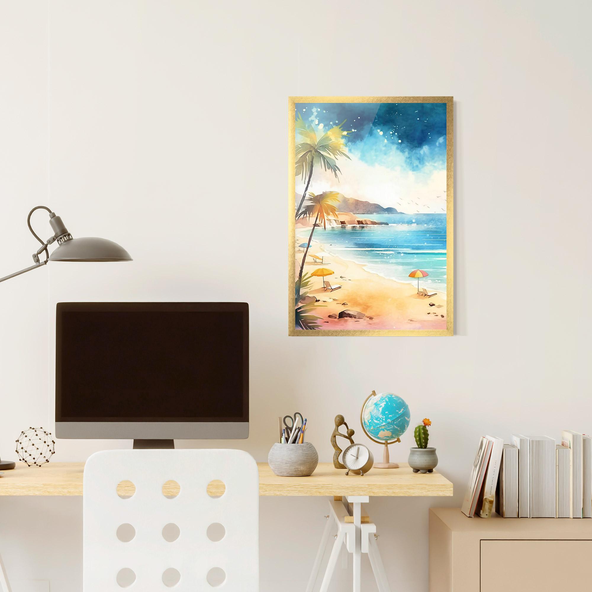 Keretezett Poszter Umbrellas Beach Art mockup 6