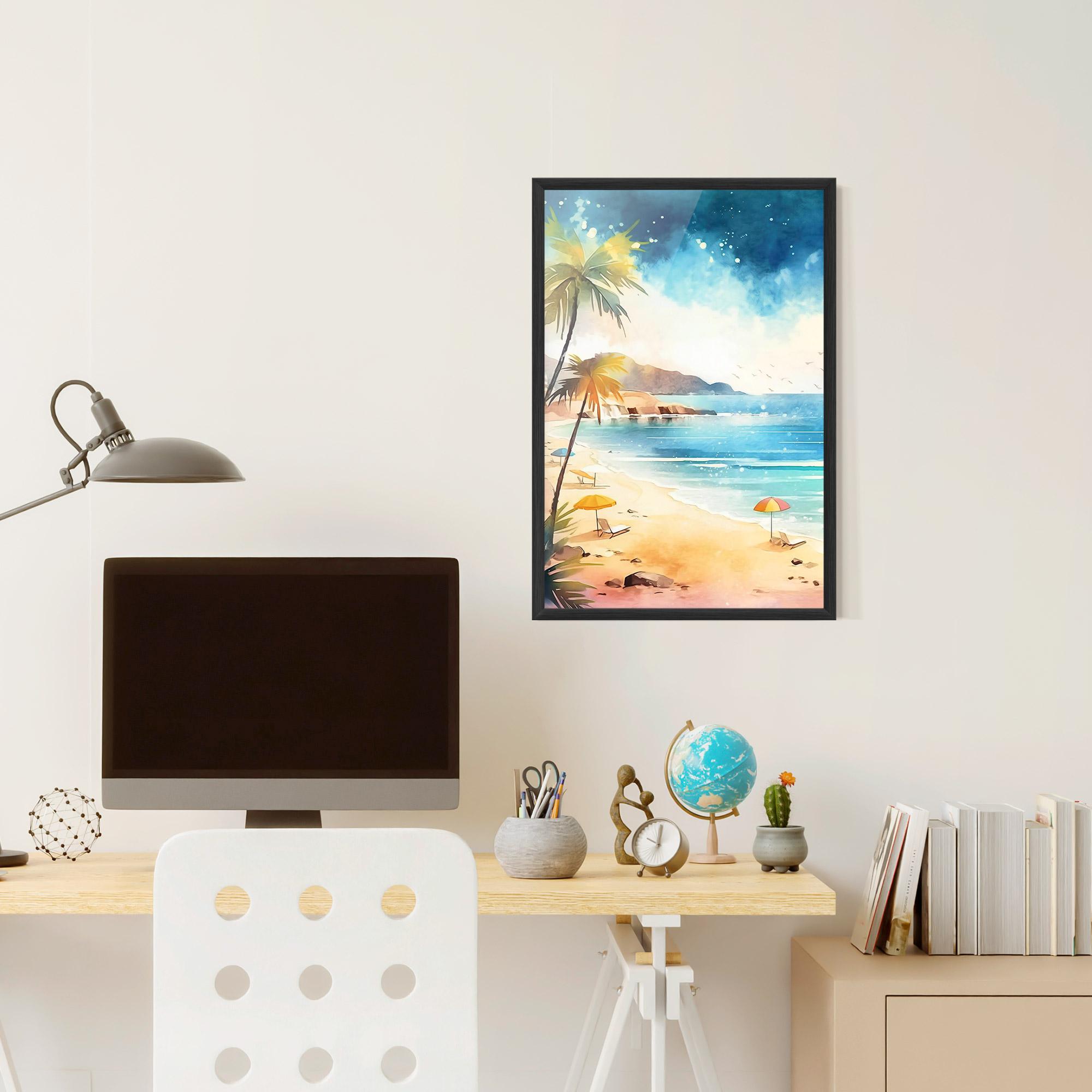 Keretezett Poszter Umbrellas Beach Art mockup 6